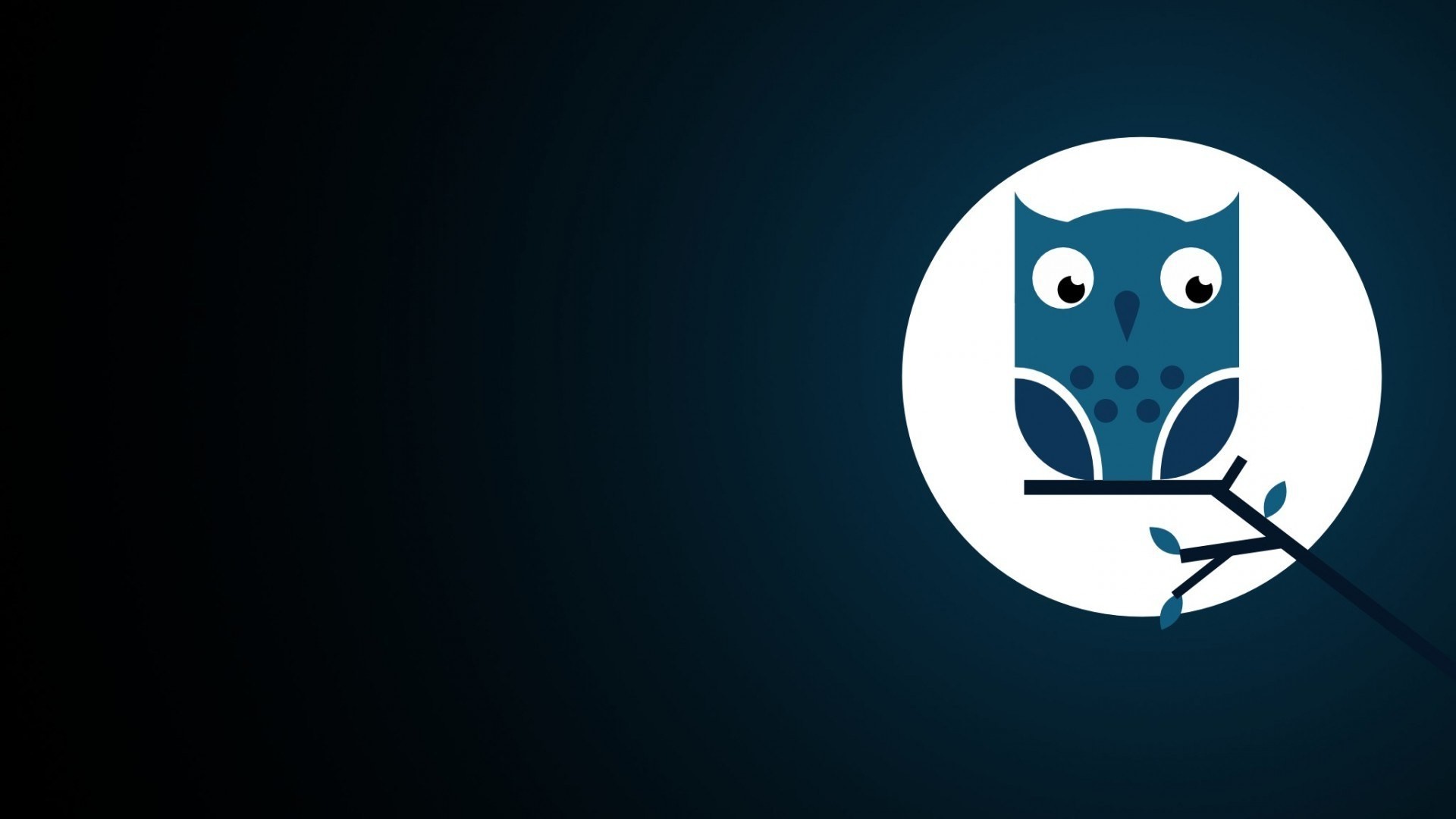Minimalist blue owl on a branch in front of a moon HD Wallpaper