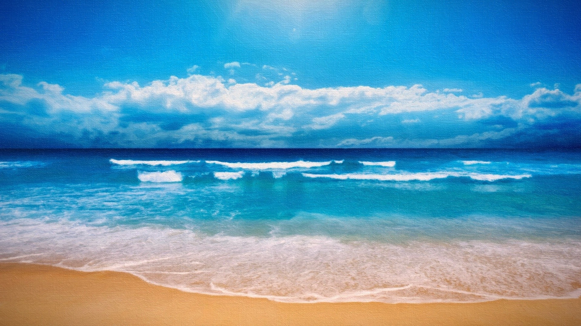 Beach with waves and clouds HD Wallpaper