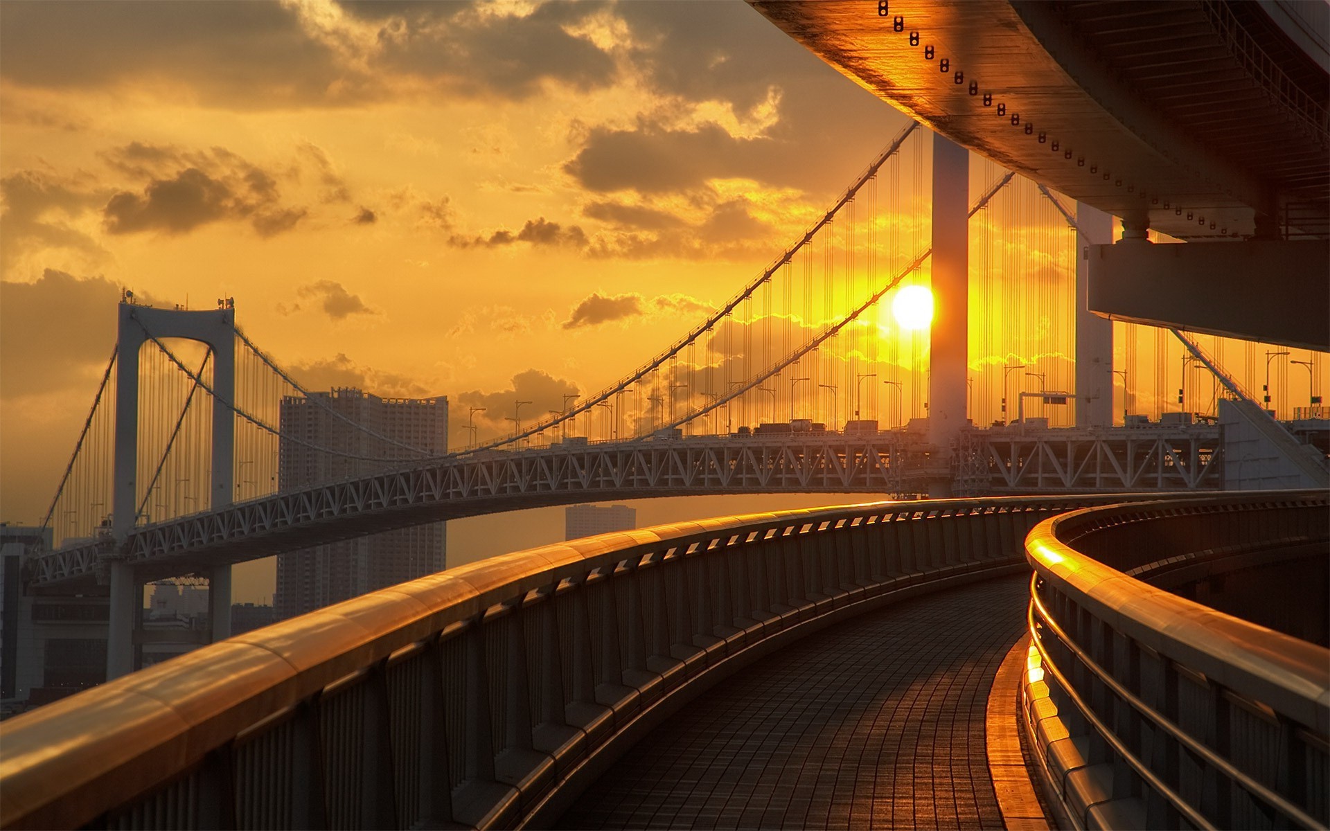 Rainbow Bridge at Sunset in Tokyo, Japan HD Wallpaper