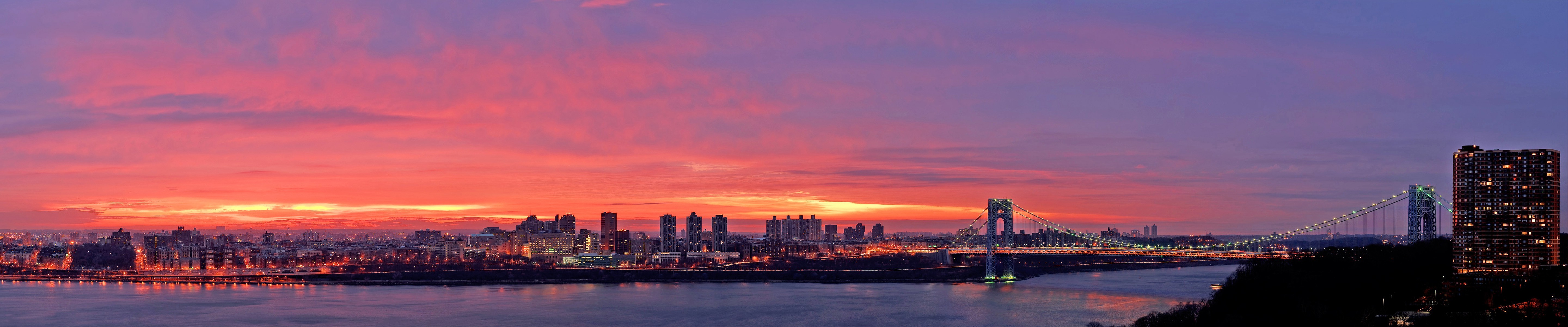 New York City Skyline and Bridge at Sunset HD Wallpaper