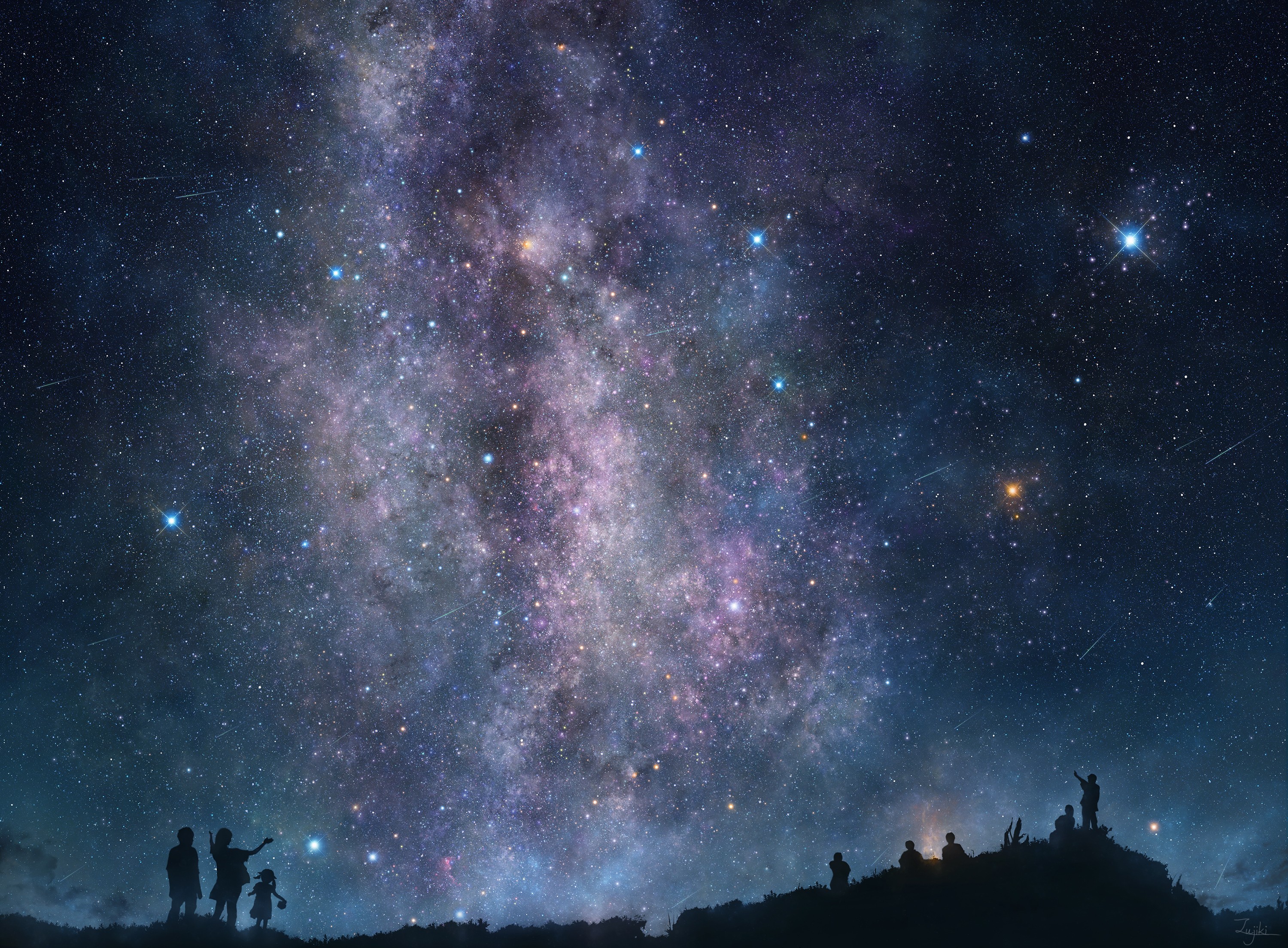 People watching the Milky Way galaxy at night HD Wallpaper