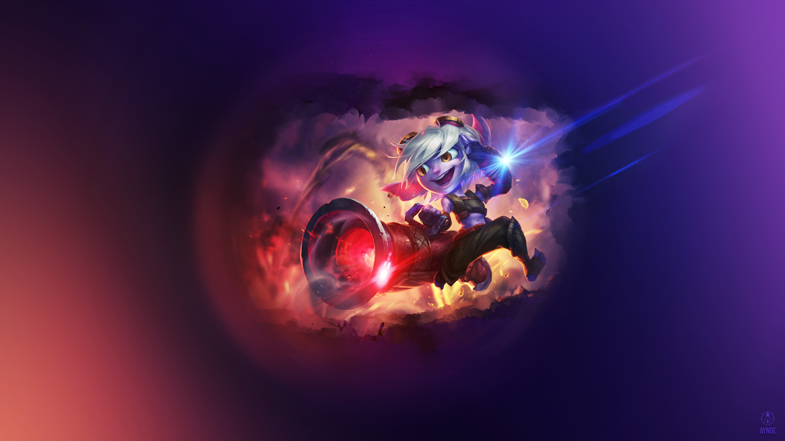 Tristana from League of Legends riding a cannon HD Wallpaper