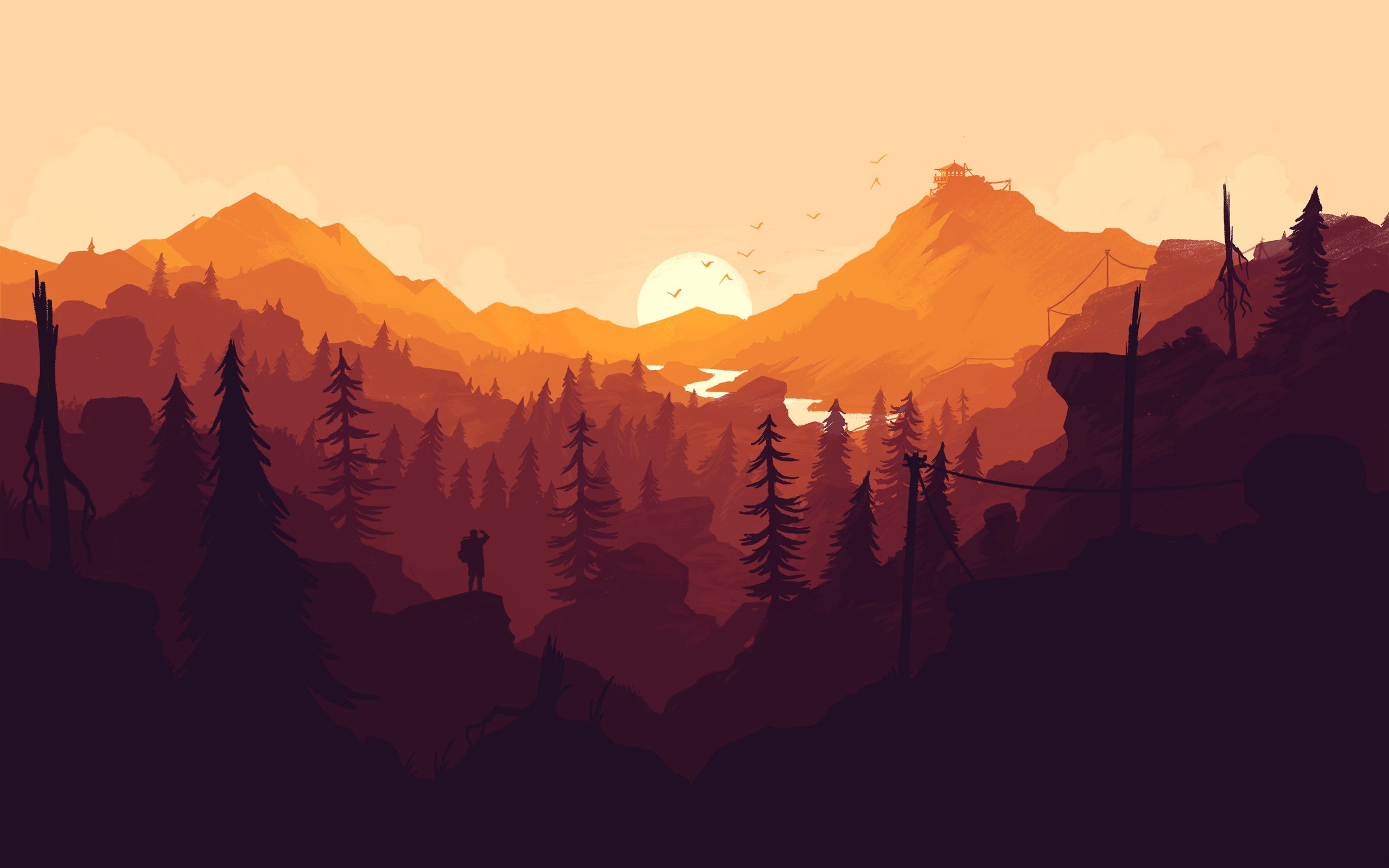 Firewatch video game landscape with mountains and forest HD Wallpaper