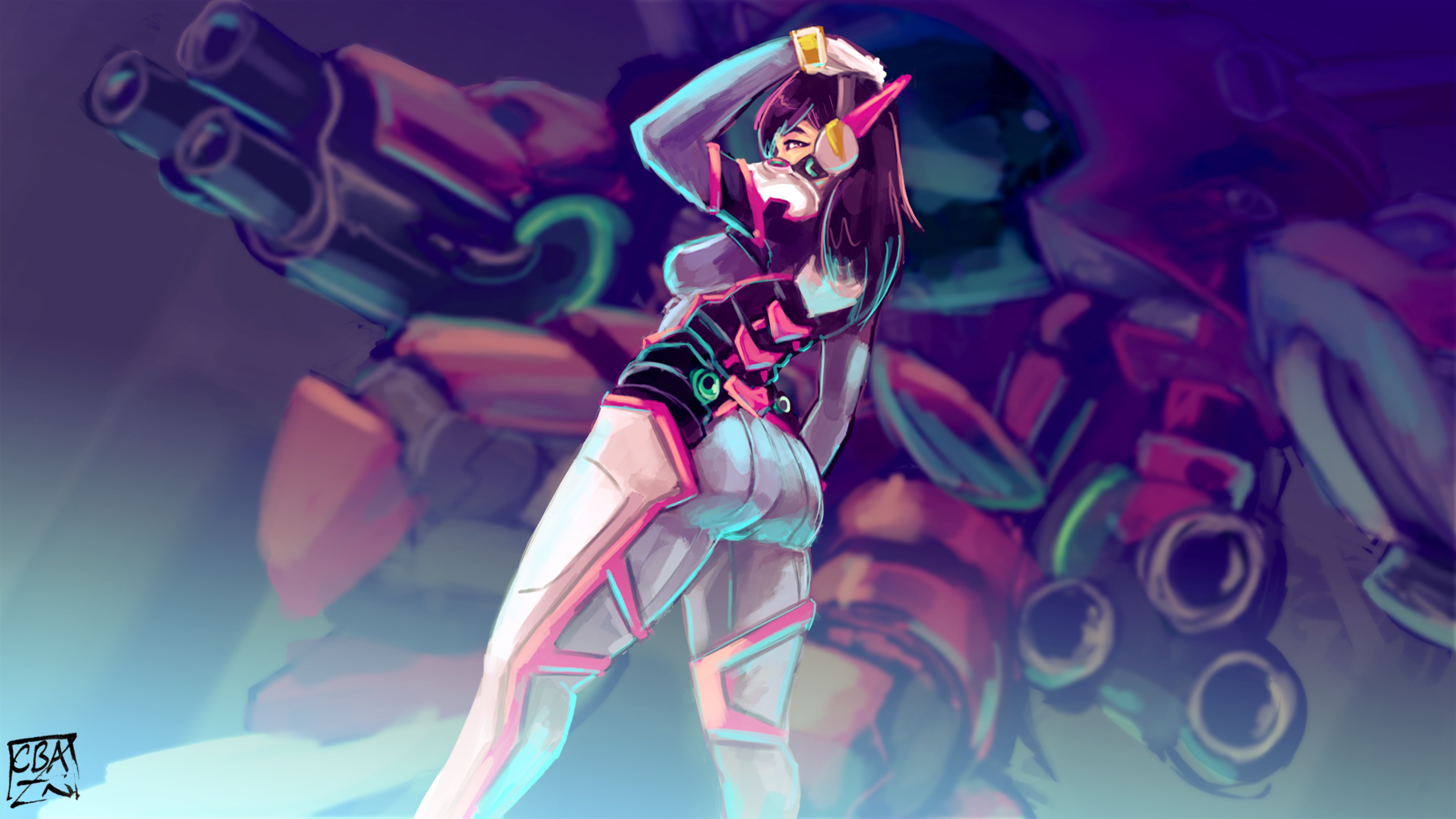 D.Va from Overwatch with her MEKA HD Wallpaper