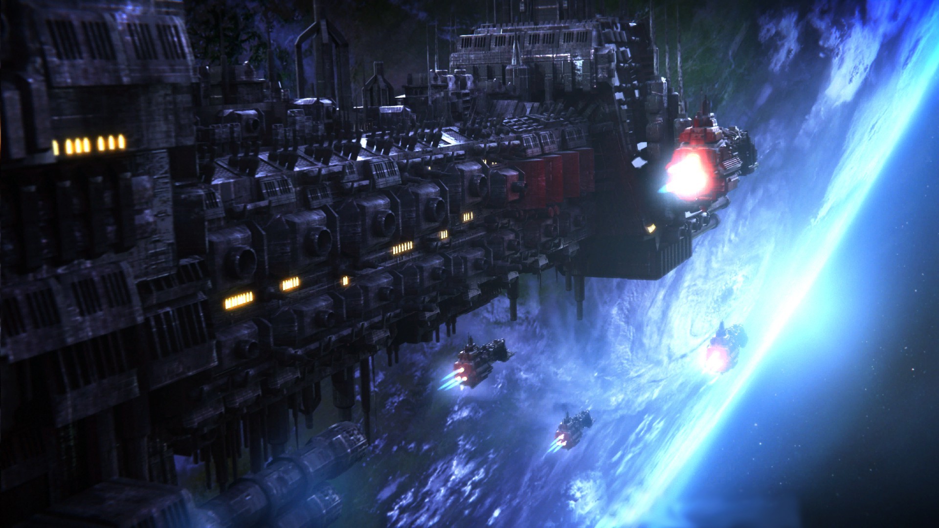 Warhammer 40,000 spaceship fleet near planet HD Wallpaper