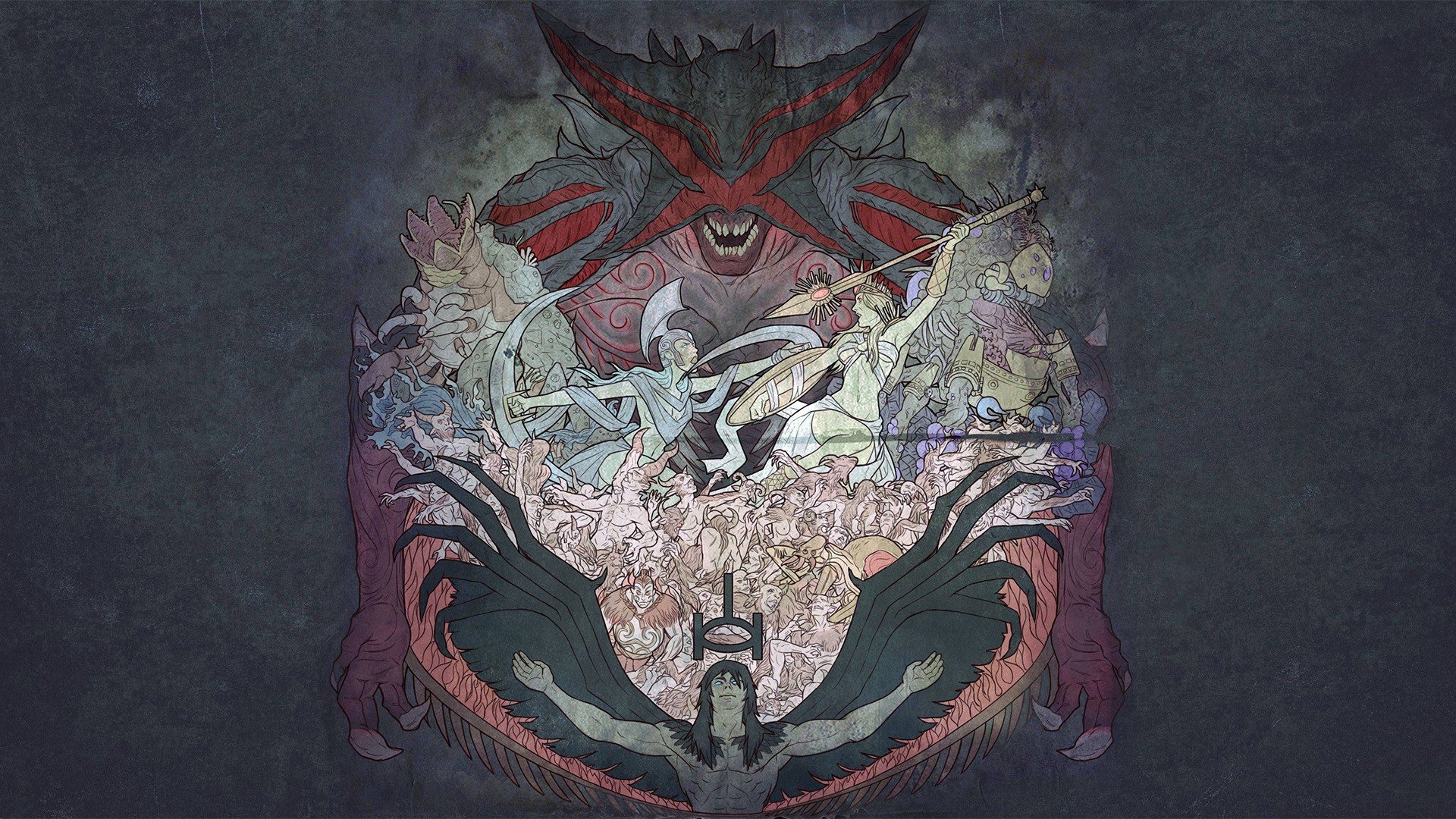 Path of Exile artwork with angels and demons HD Wallpaper