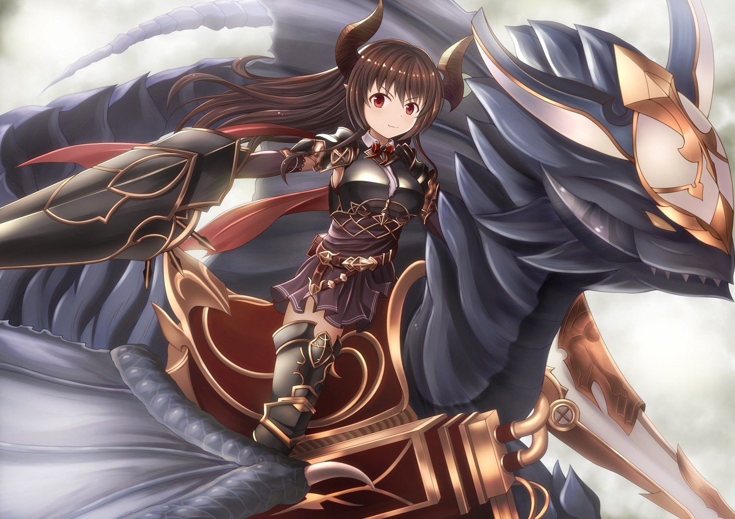 Girl with horns riding a dragon HD Wallpaper