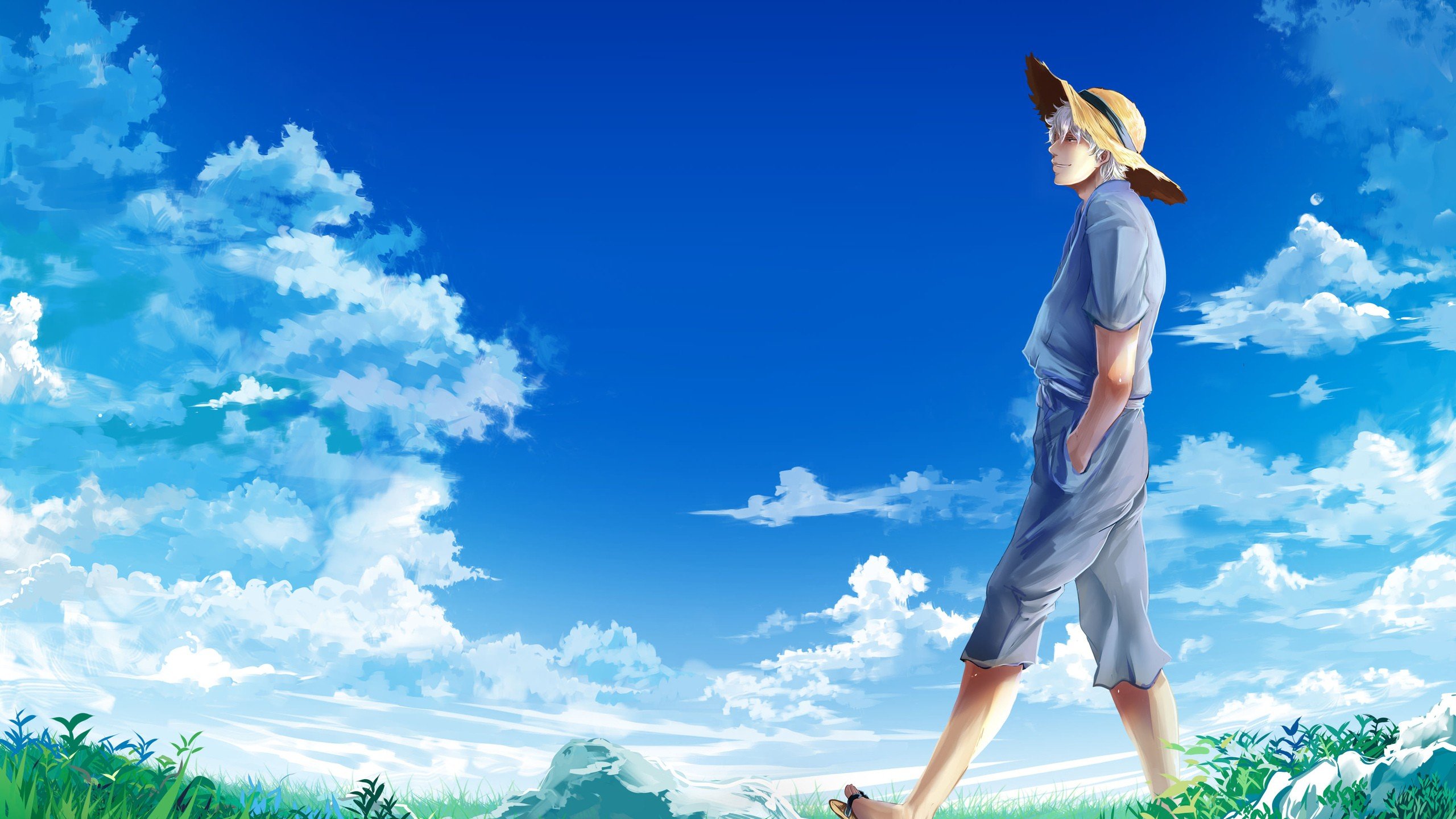 Gintama Fan Art Character in Sunny Blue Sky Landscape HD Wallpaper