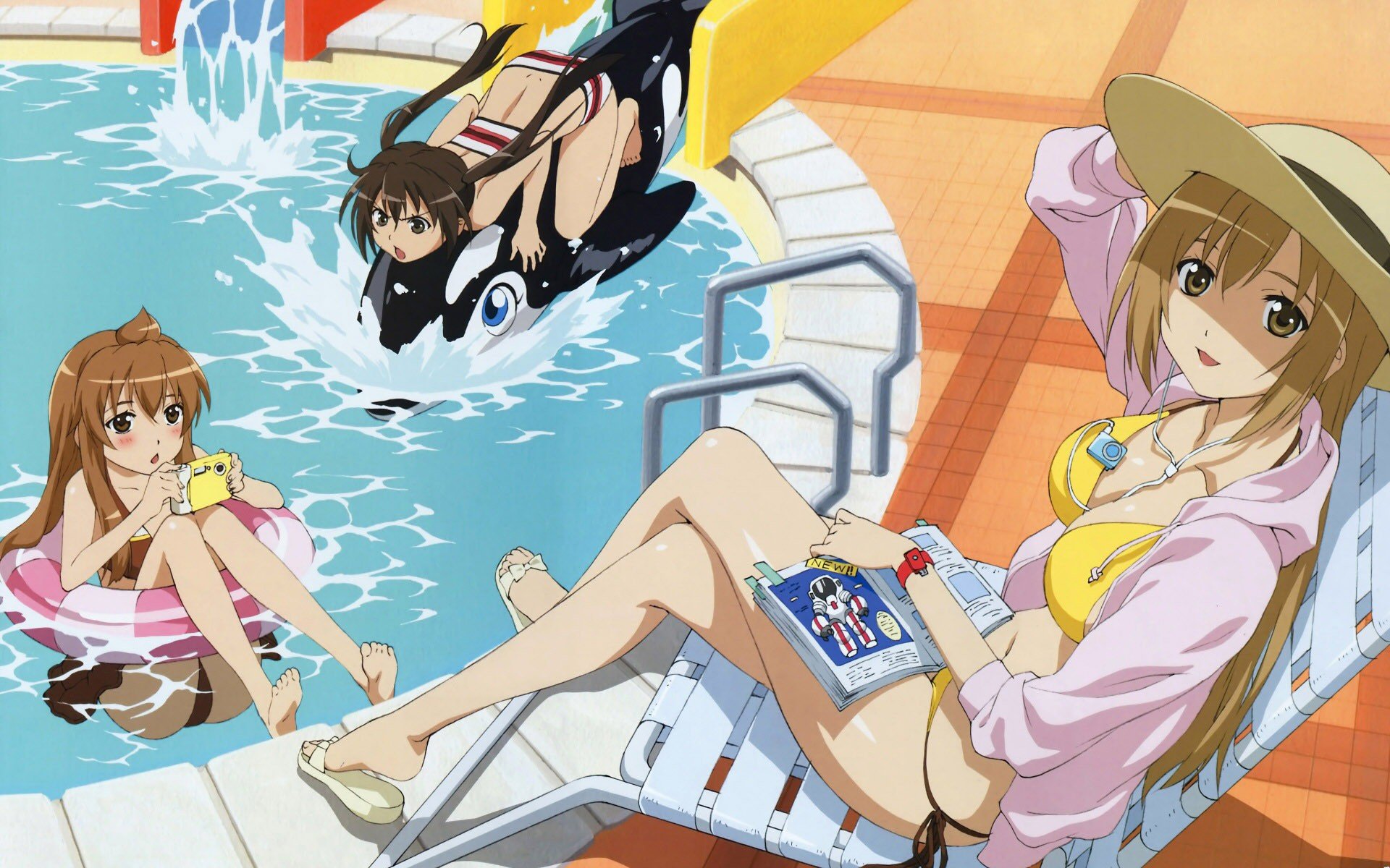 Anime girls at a water park HD Wallpaper