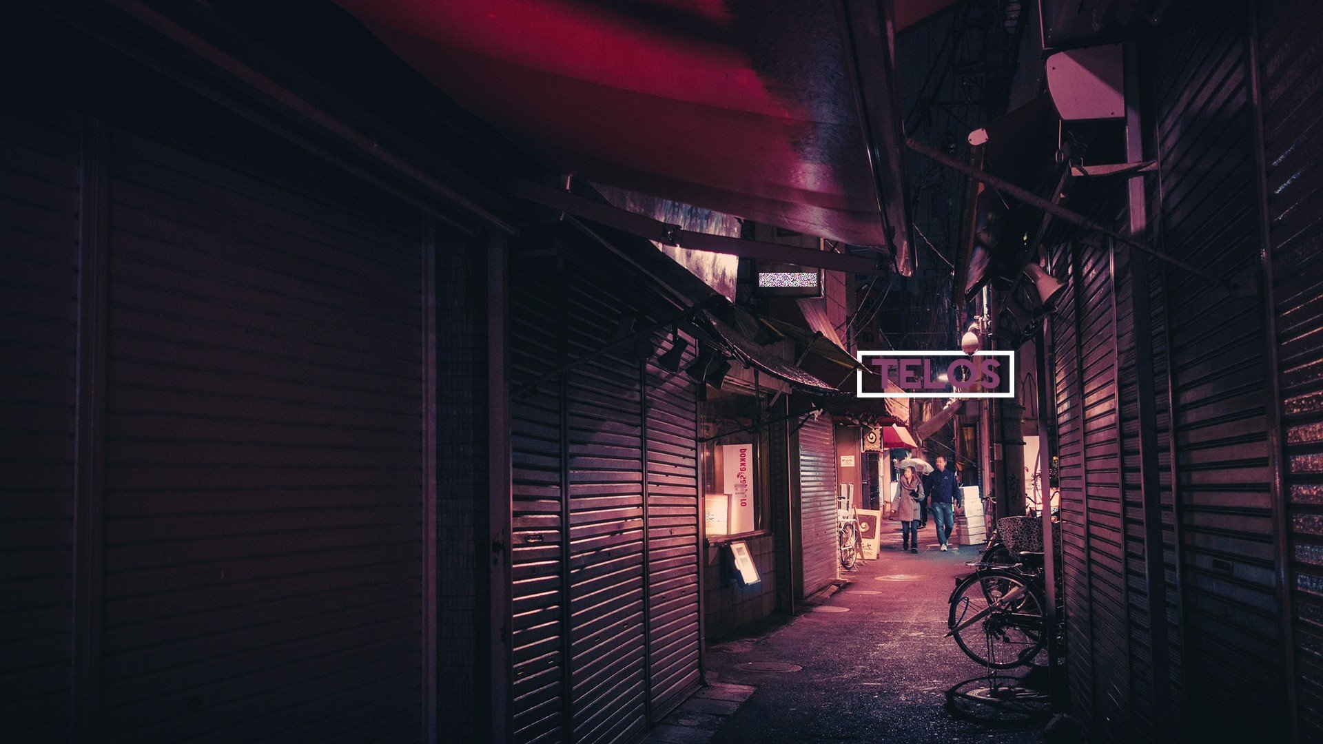 Telos sign in a dark alley at night HD Wallpaper