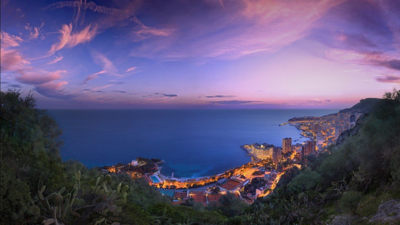 Monaco cityscape at twilight overlooking the Mediterranean Sea HD Wallpaper