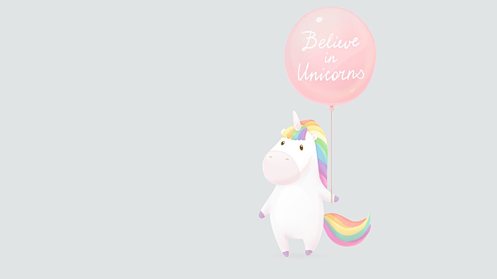 Unicorn holding a pink balloon with text HD Wallpaper