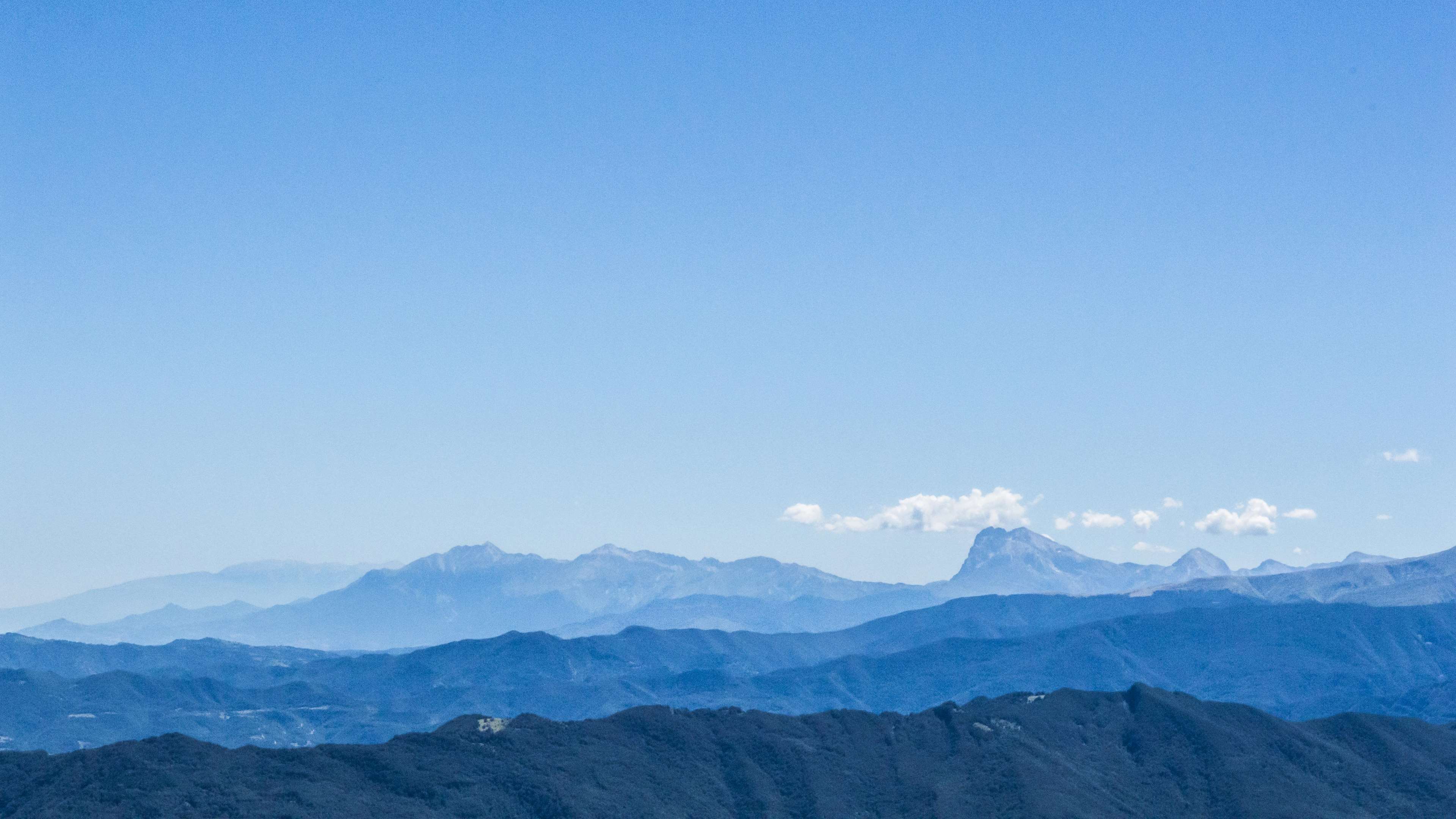 Mountain range landscape under a clear blue sky HD Wallpaper
