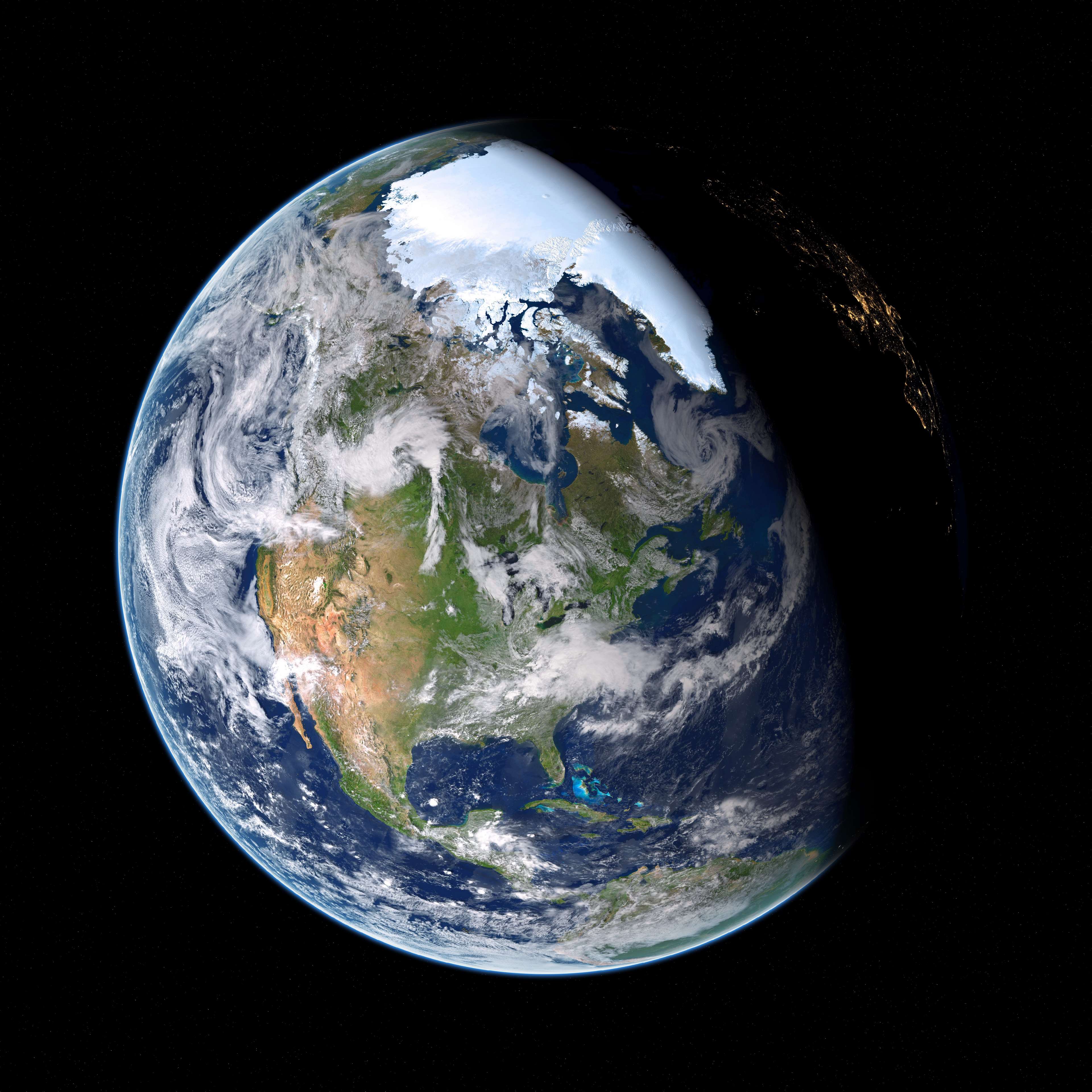 Earth from space showing North America and Arctic HD Wallpaper