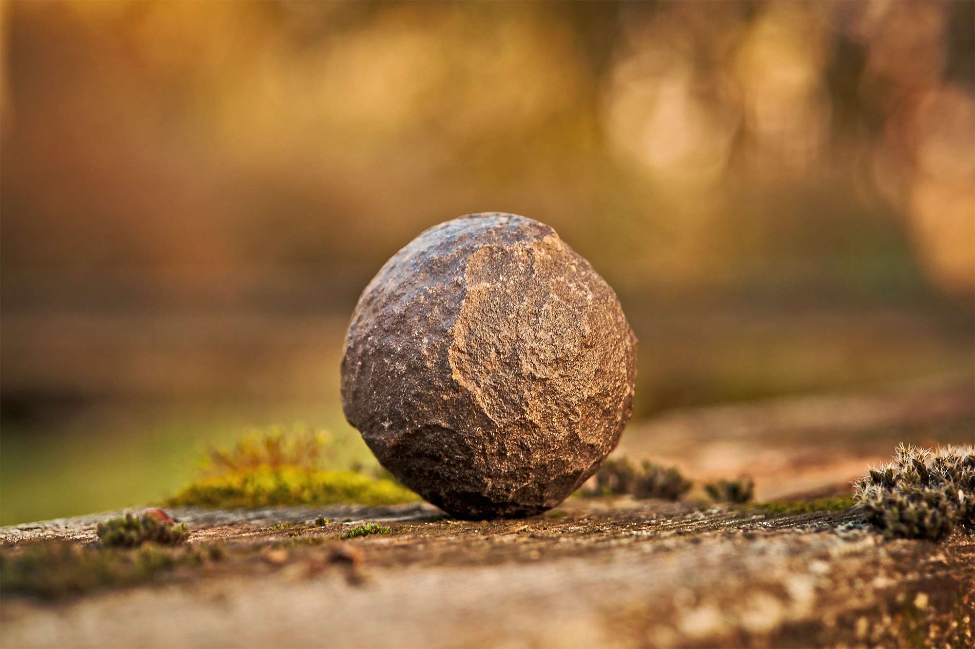 Close up of a rough stone on a mossy surface HD Wallpaper
