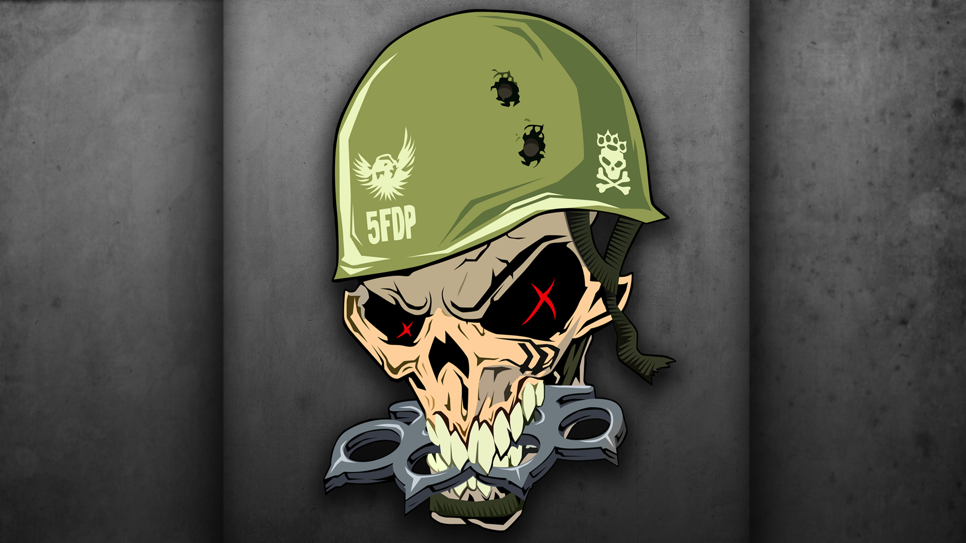 Skull with military helmet and brass knuckles HD Wallpaper