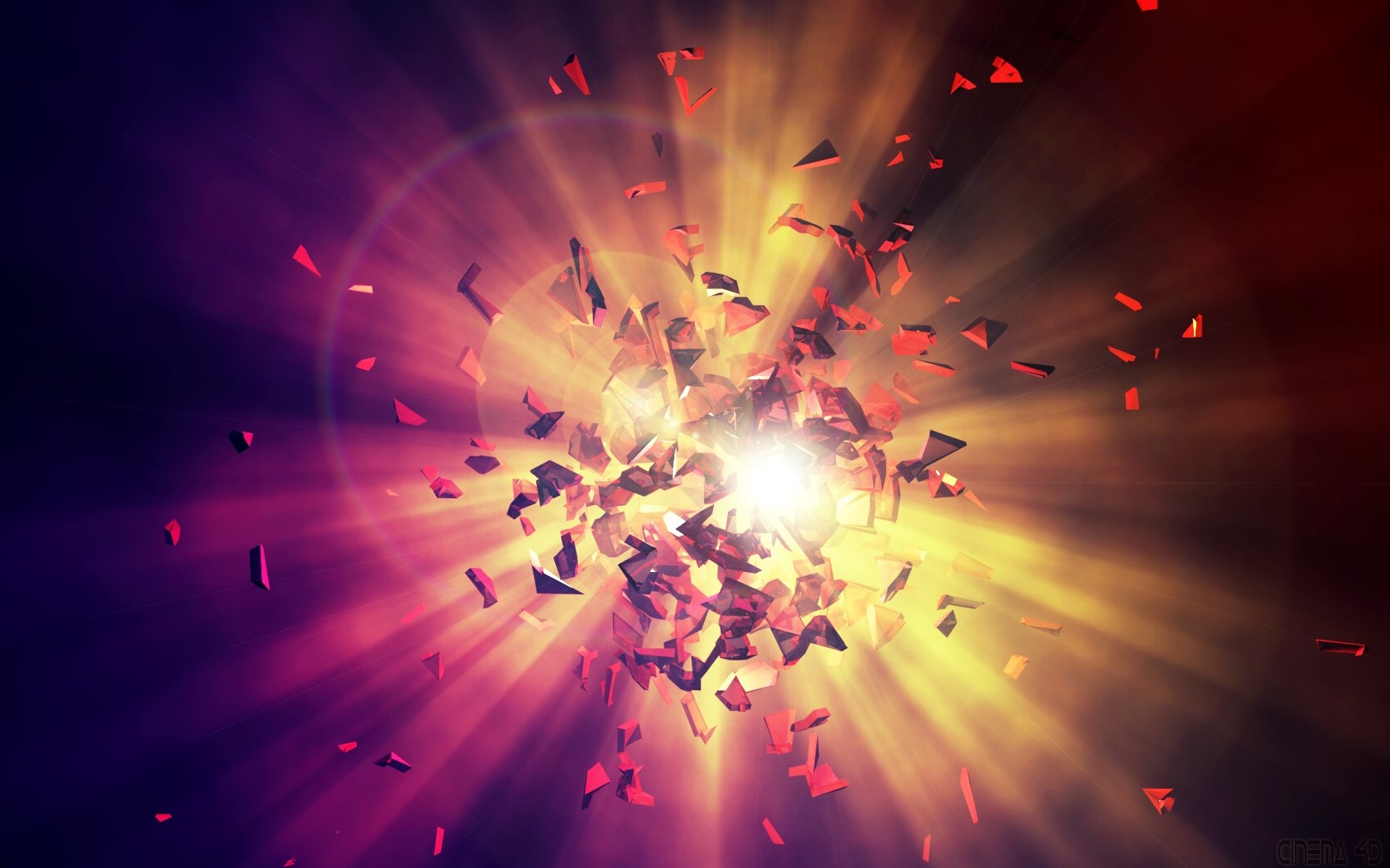 Explosion of red shards with light rays HD Wallpaper