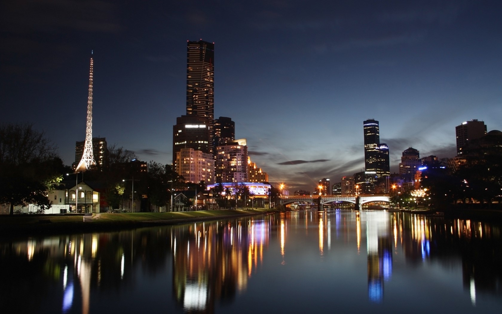 Melbourne City Skyline at Night over Yarra River HD Wallpaper