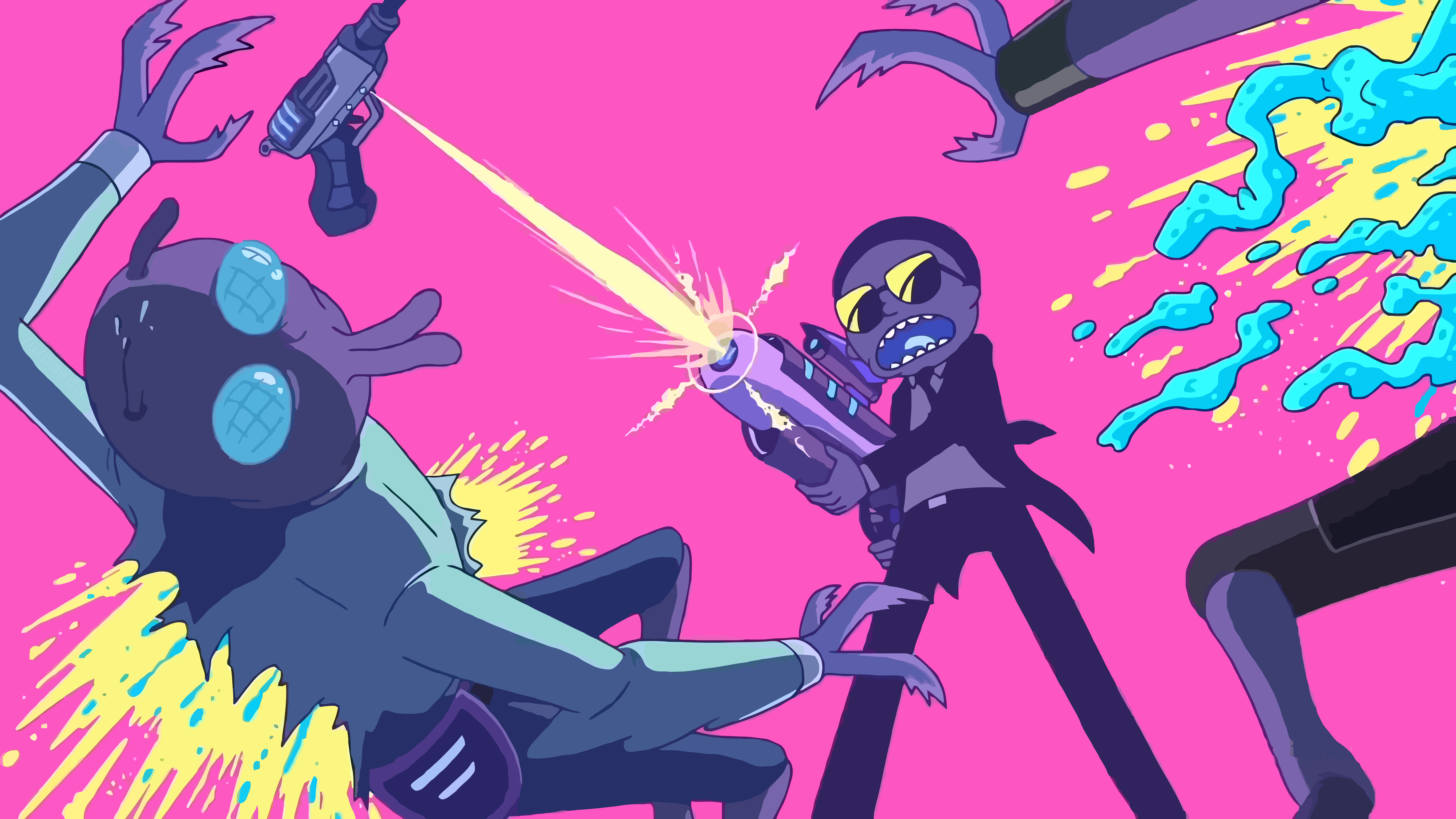 Morty from Rick and Morty in a suit shooting a gun HD Wallpaper