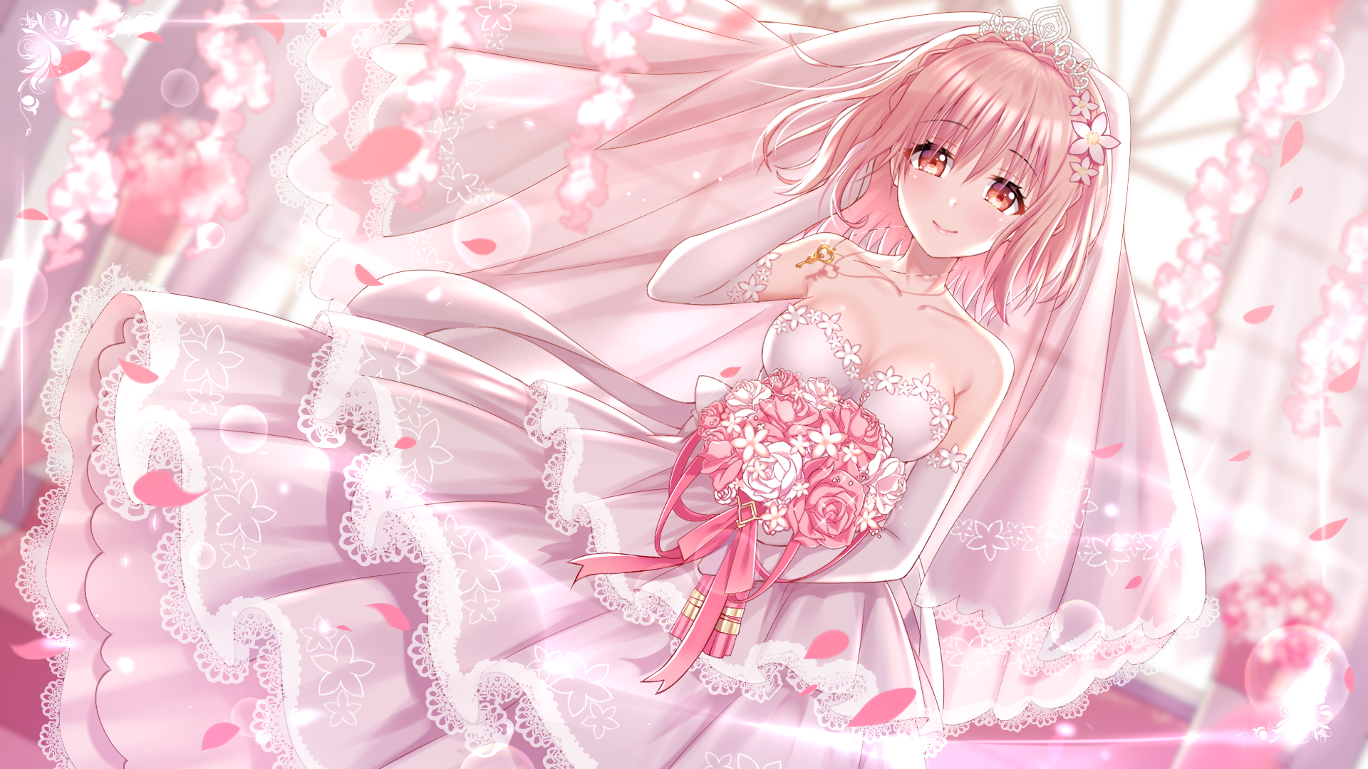 Rinne Sonogami in Elegant Wedding Dress HD Wallpaper