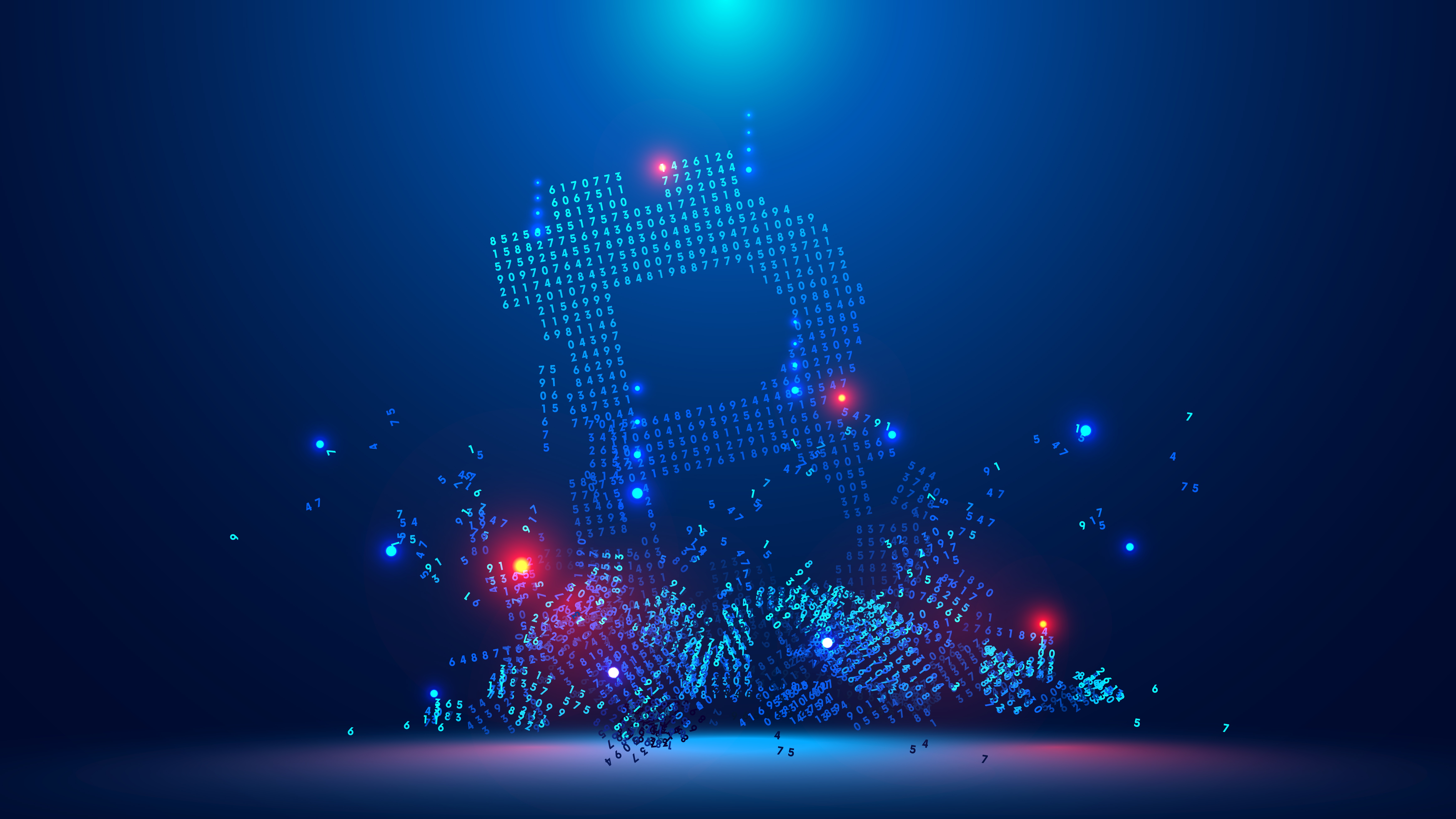 Bitcoin symbol made of numbers on blue background HD Wallpaper