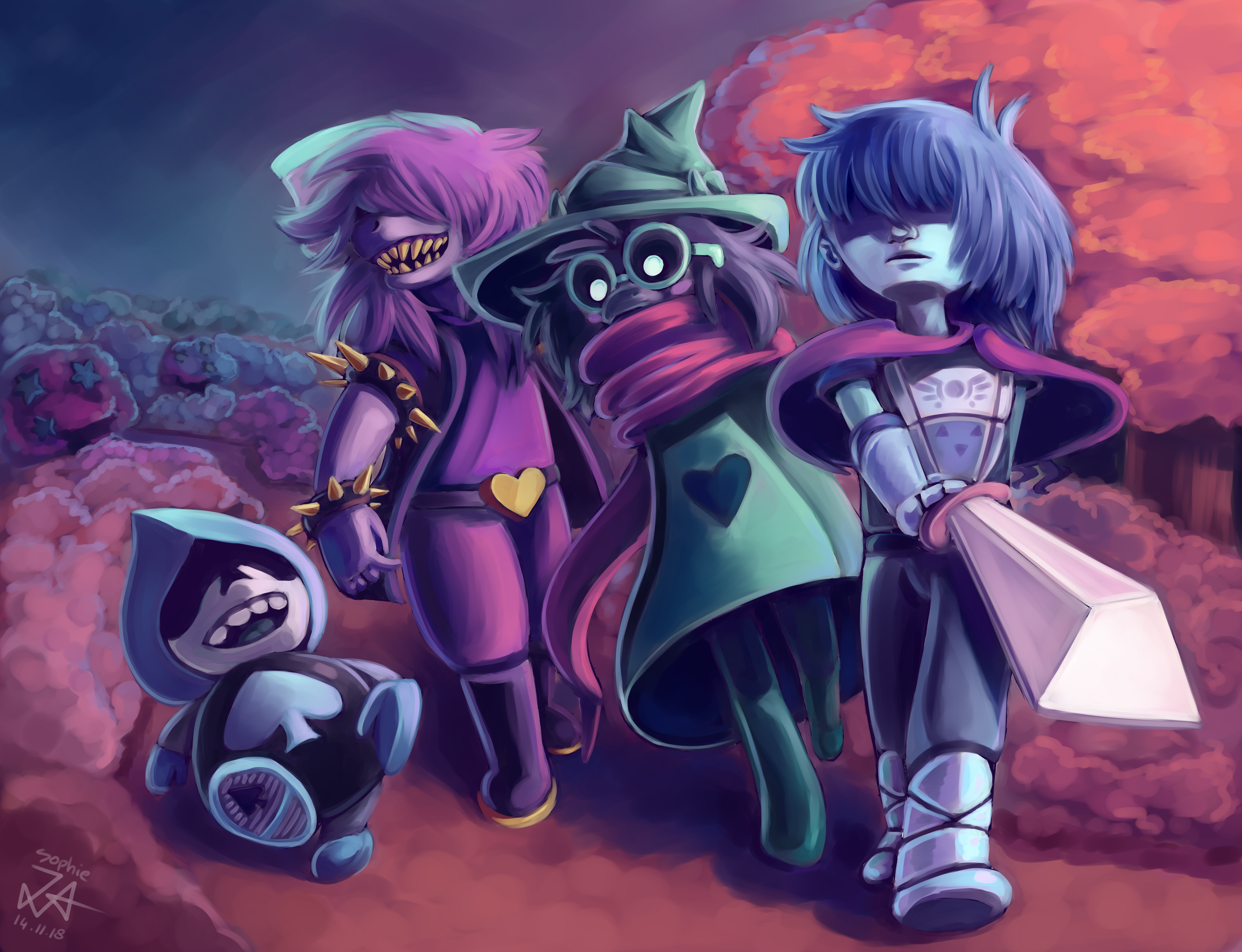 Susie, Kris, Ralsei, and Lancer from Deltarune HD Wallpaper