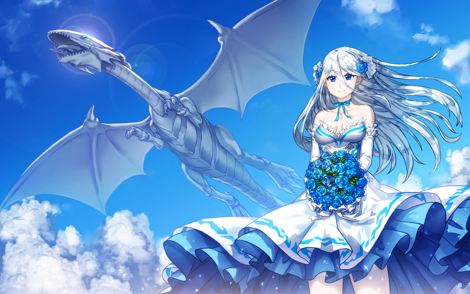 Kisara from Yu-Gi-Oh! with Blue-Eyes White Dragon HD Wallpaper