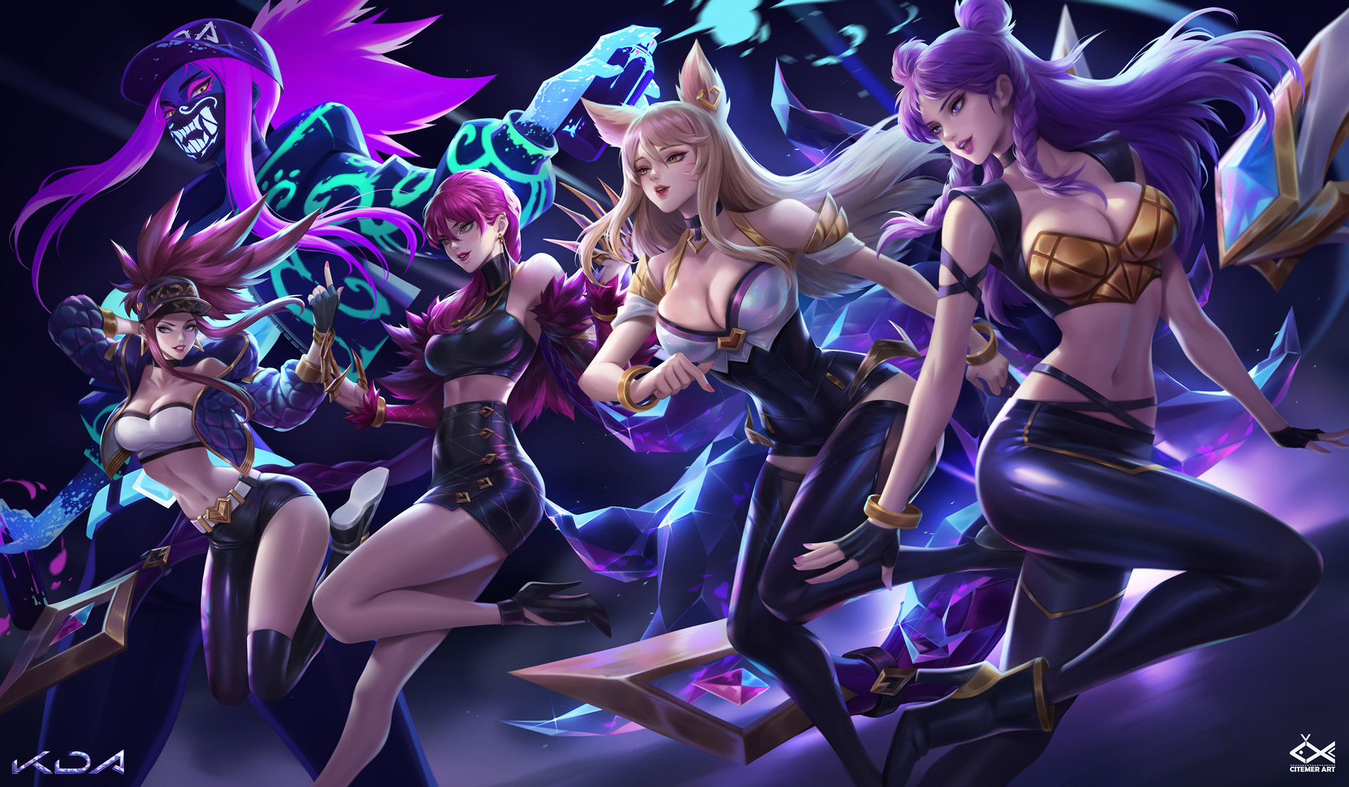 K/DA: Evelynn, Akali, Ahri, and Kai'Sa from League of Legends HD Wallpaper