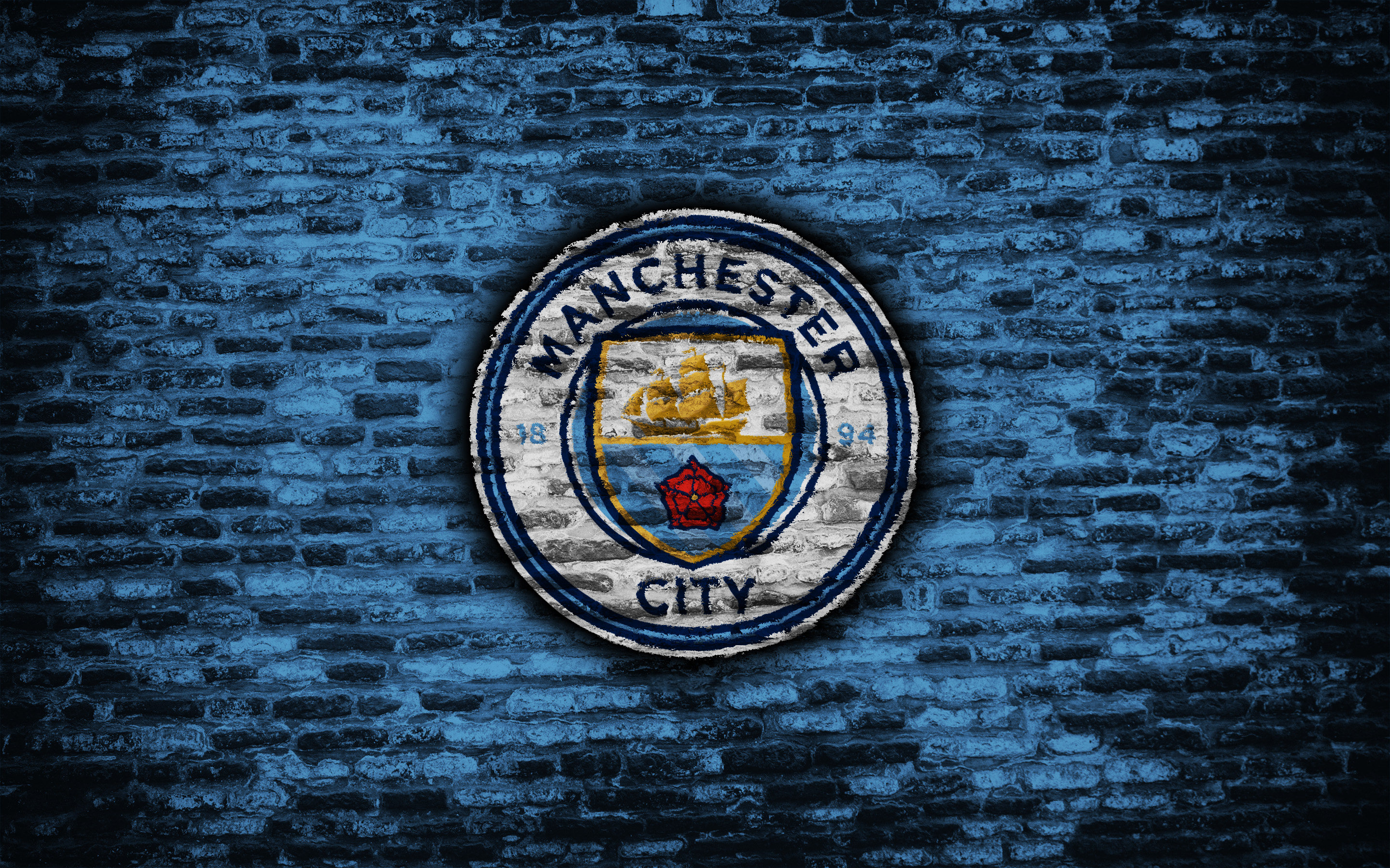Manchester City F.C. Logo on Brick Wall HD Wallpaper