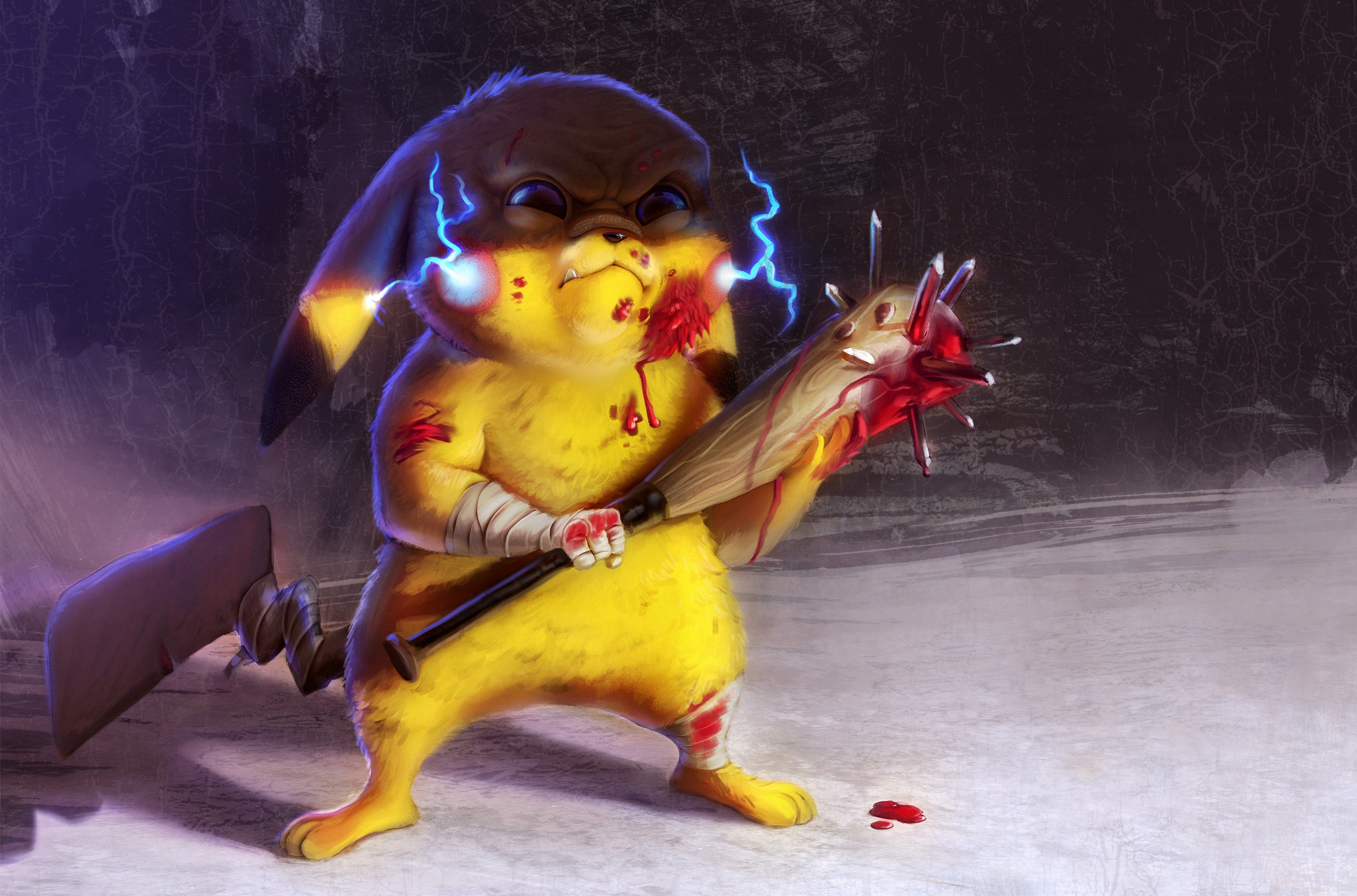Pikachu from Pokémon holding a spiked club HD Wallpaper