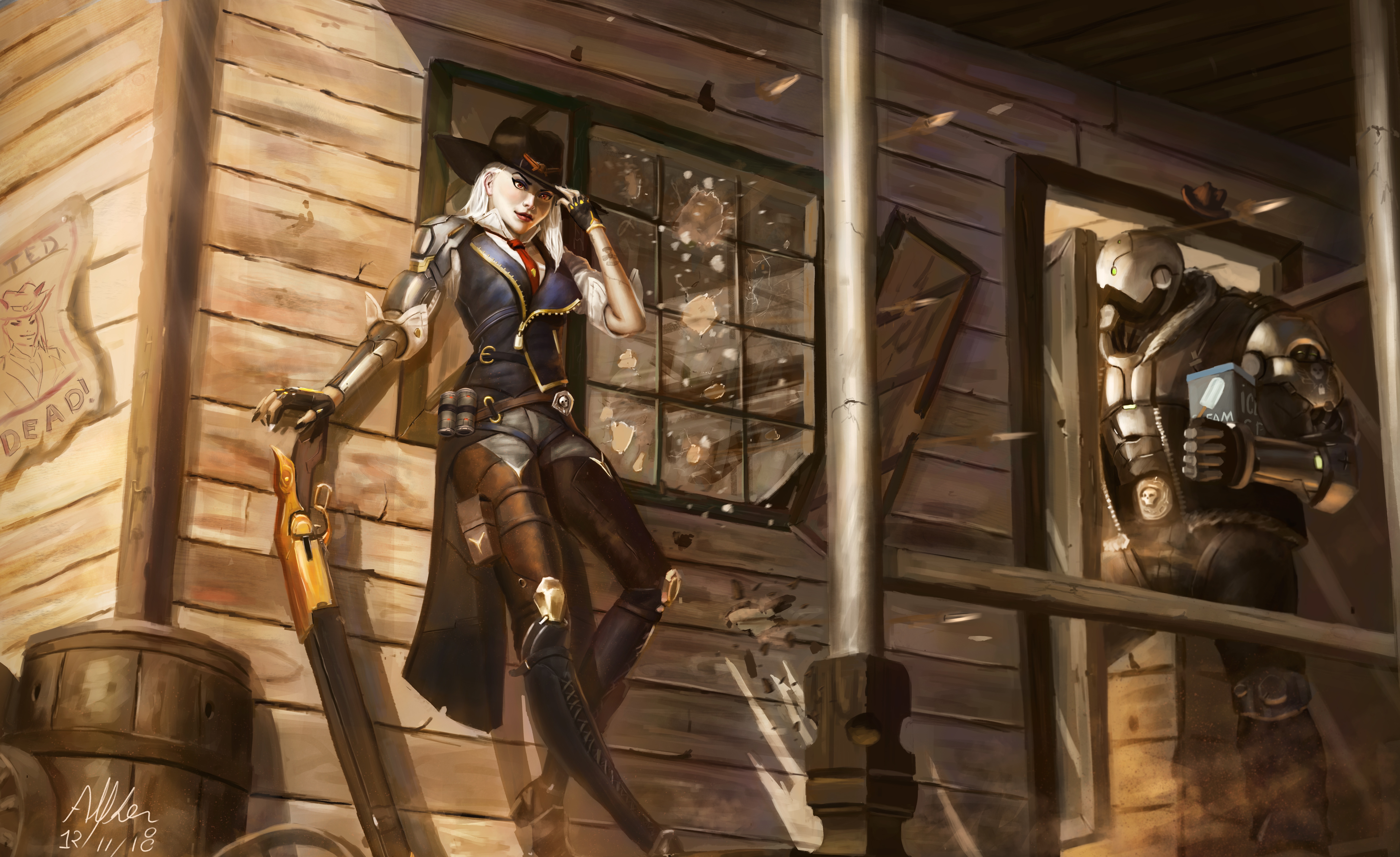 Ashe and B.O.B. from Overwatch in a Western setting HD Wallpaper