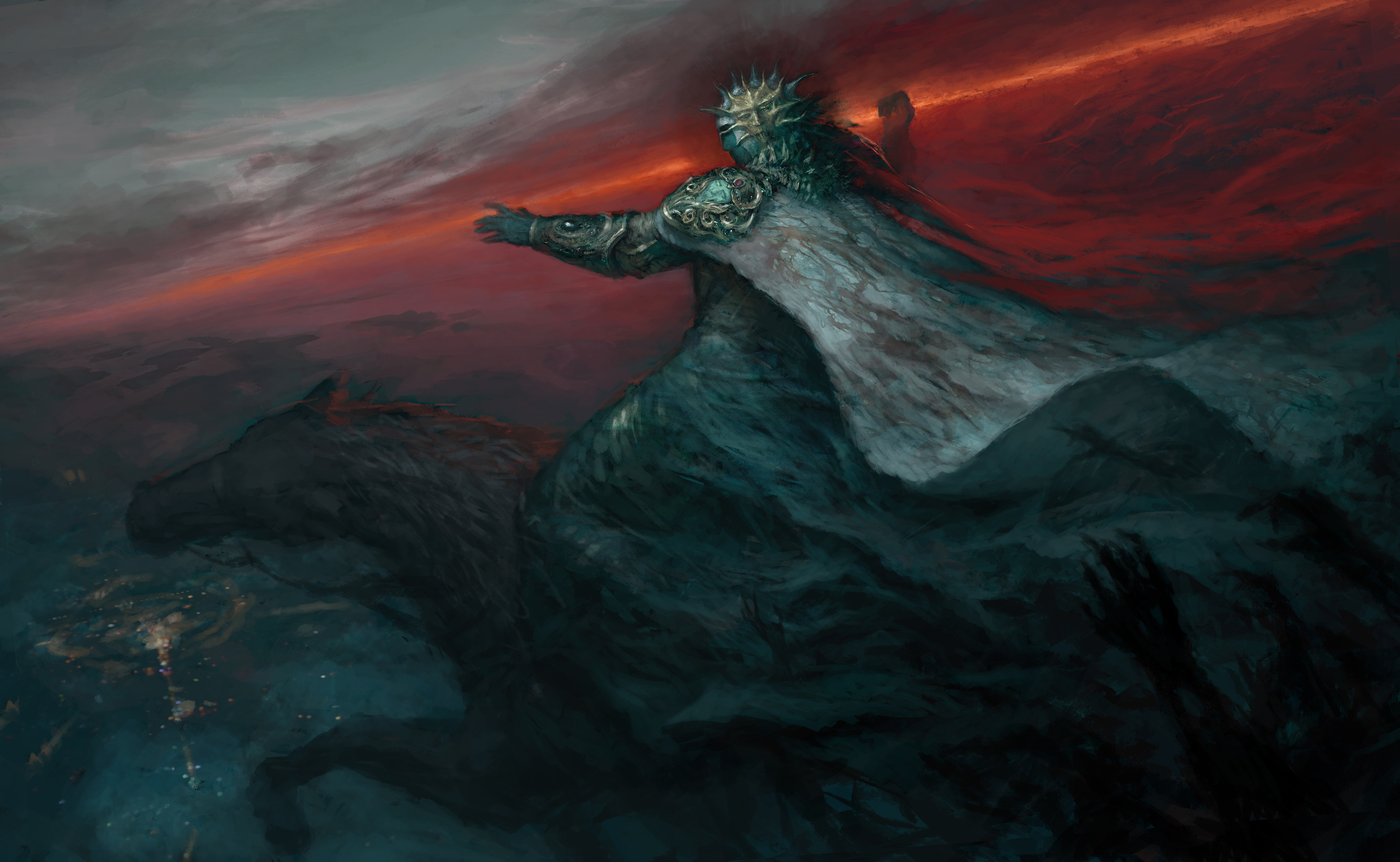 A sorcerer on a horse with a red energy beam HD Wallpaper