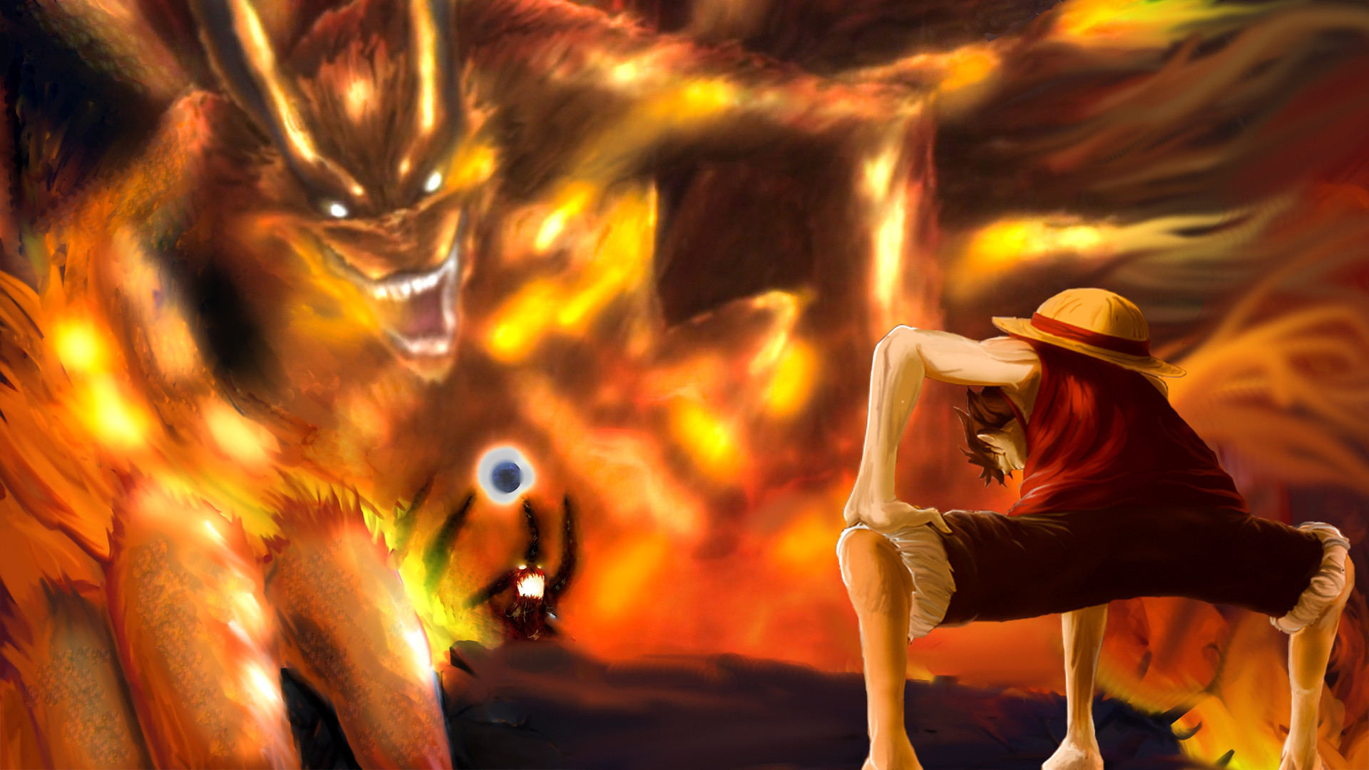 Kurama from Naruto vs. Monkey D. Luffy from One Piece HD Wallpaper
