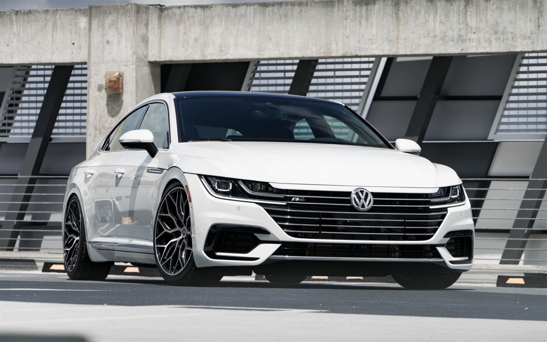 White Volkswagen Arteon R-Line parked outdoors HD Wallpaper
