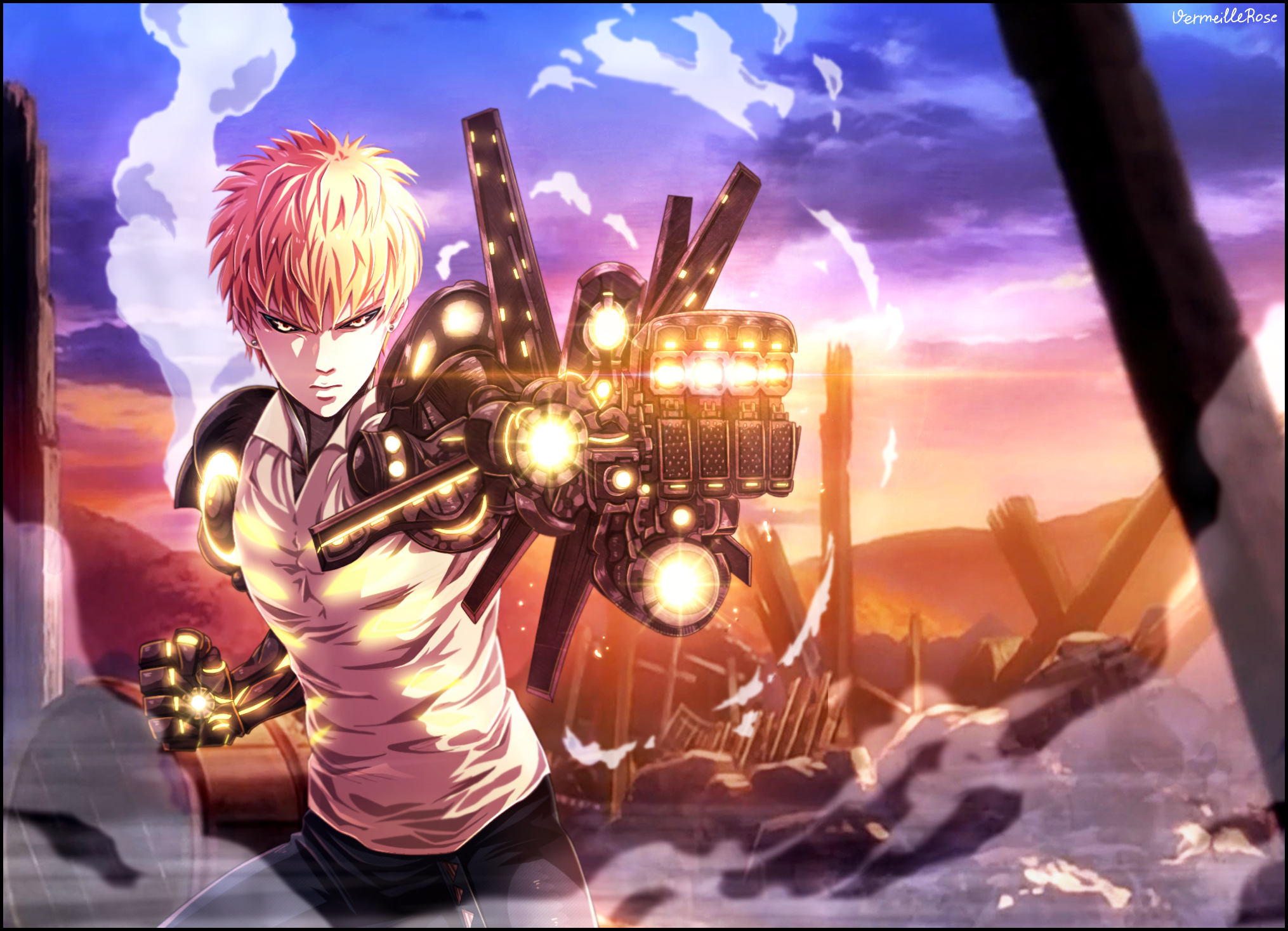 Genos from One-Punch Man with cybernetic arm HD Wallpaper