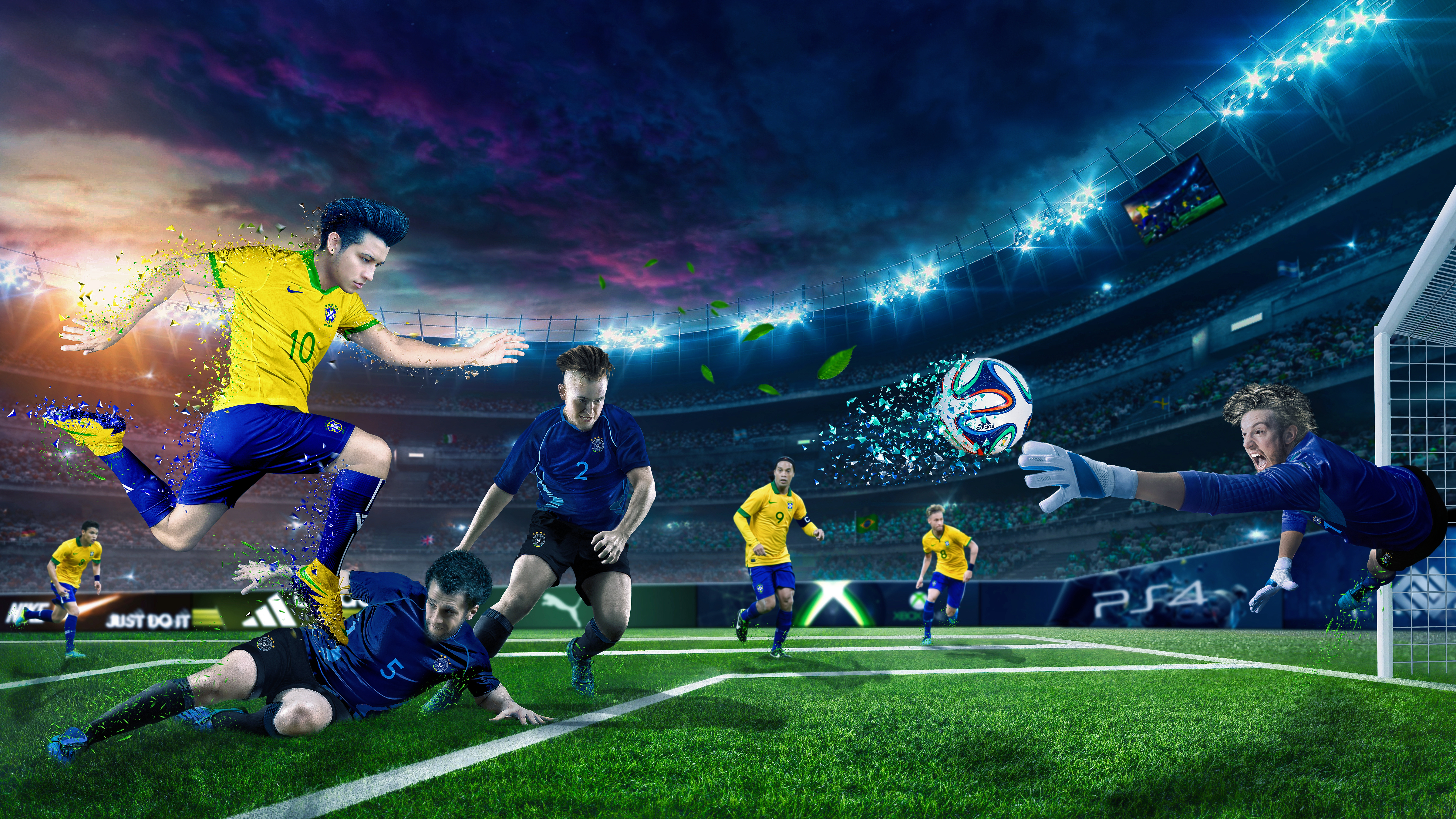 Soccer players in a stadium with a PS4 logo HD Wallpaper