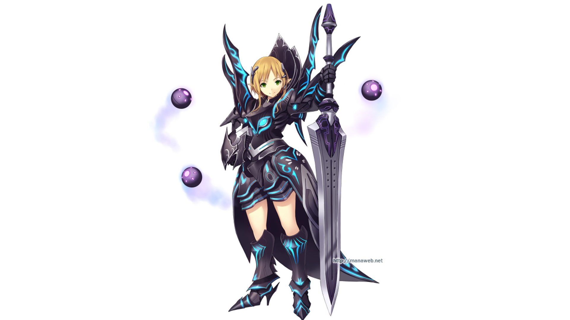Anime girl in black and blue armor holding a sword HD Wallpaper