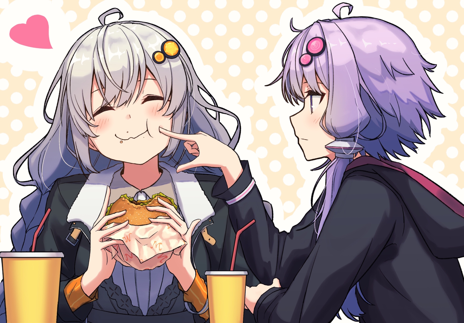Yuzuki Yukari and Kizuna Akari eating burgers HD Wallpaper