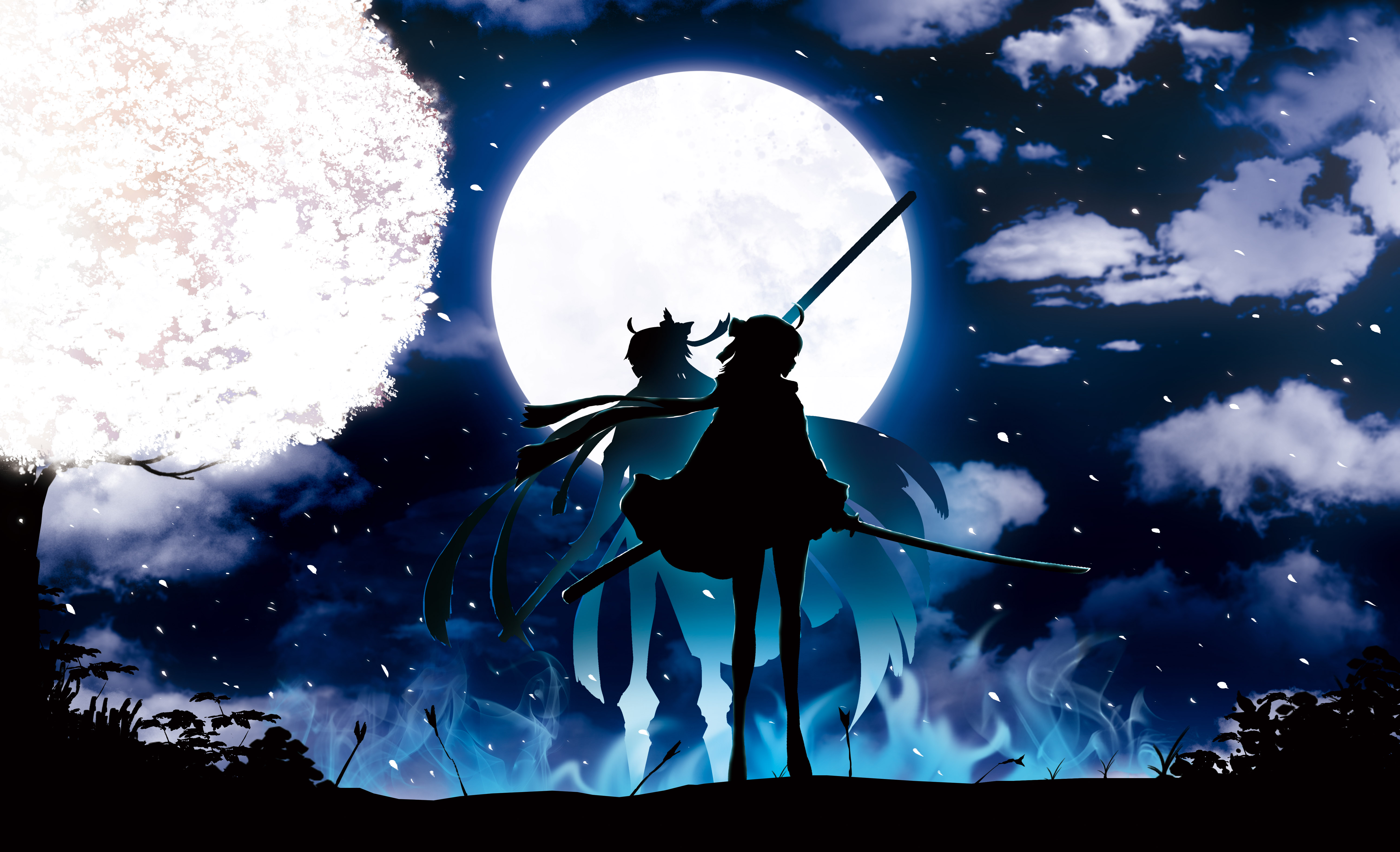 Sakura Saber from Fate/Grand Order under the moon HD Wallpaper