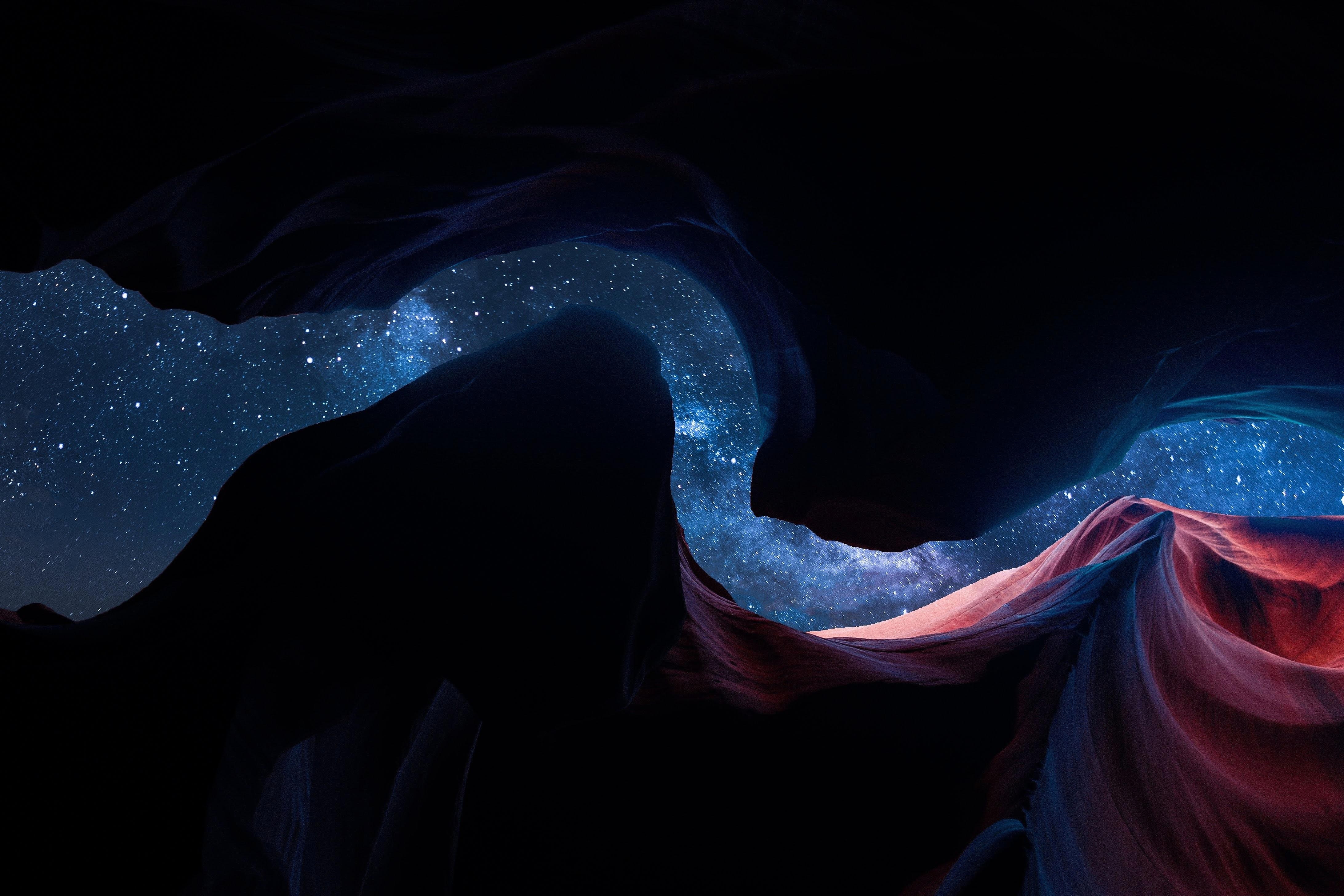 Lower Antelope Canyon at Night with Stars HD Wallpaper
