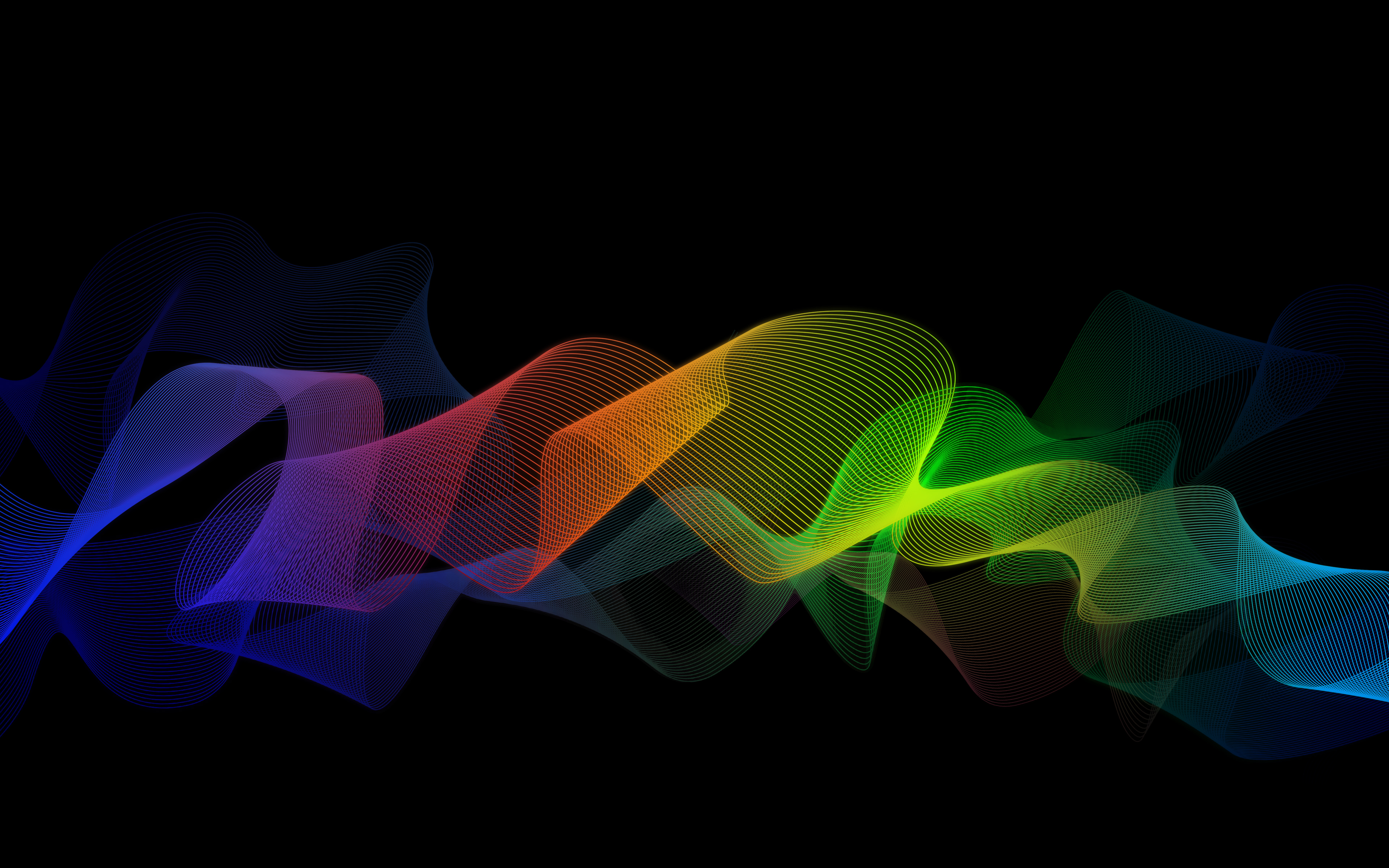 4K Vibrant Rainbow Flowing Ribbon on Black HD Wallpaper