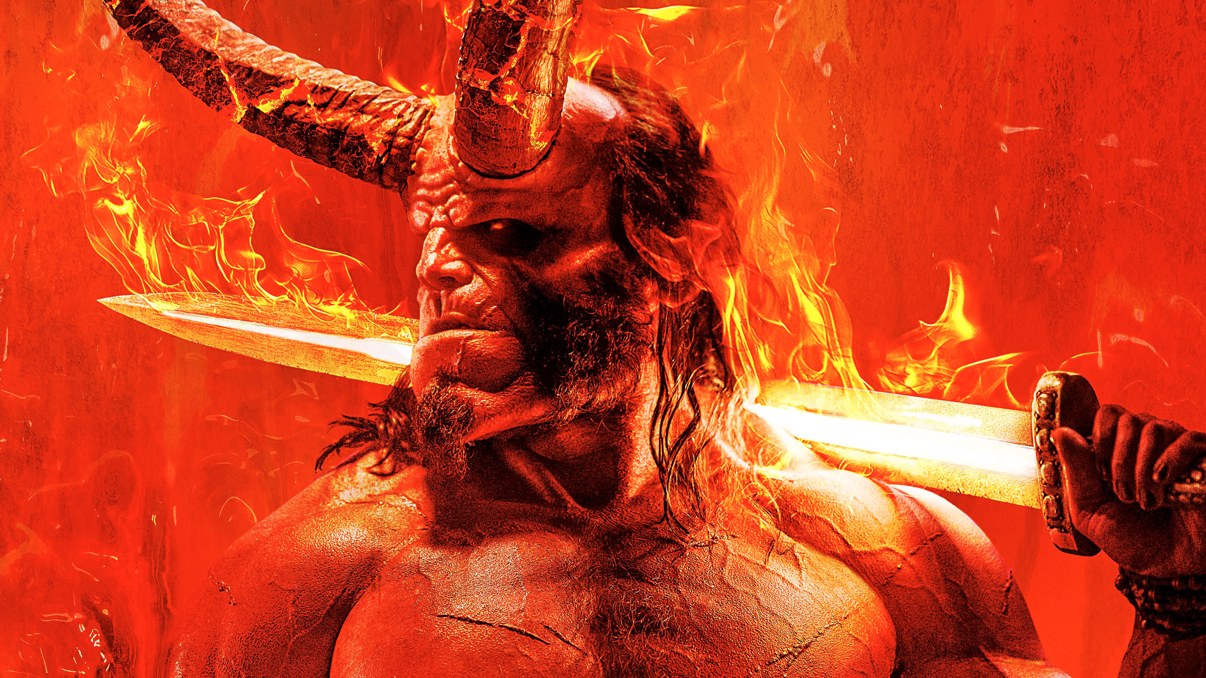 Hellboy with flaming sword HD Wallpaper