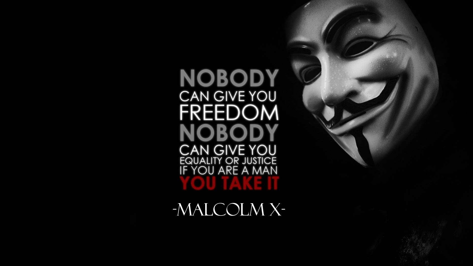 Malcolm X quote with Anonymous mask HD Wallpaper