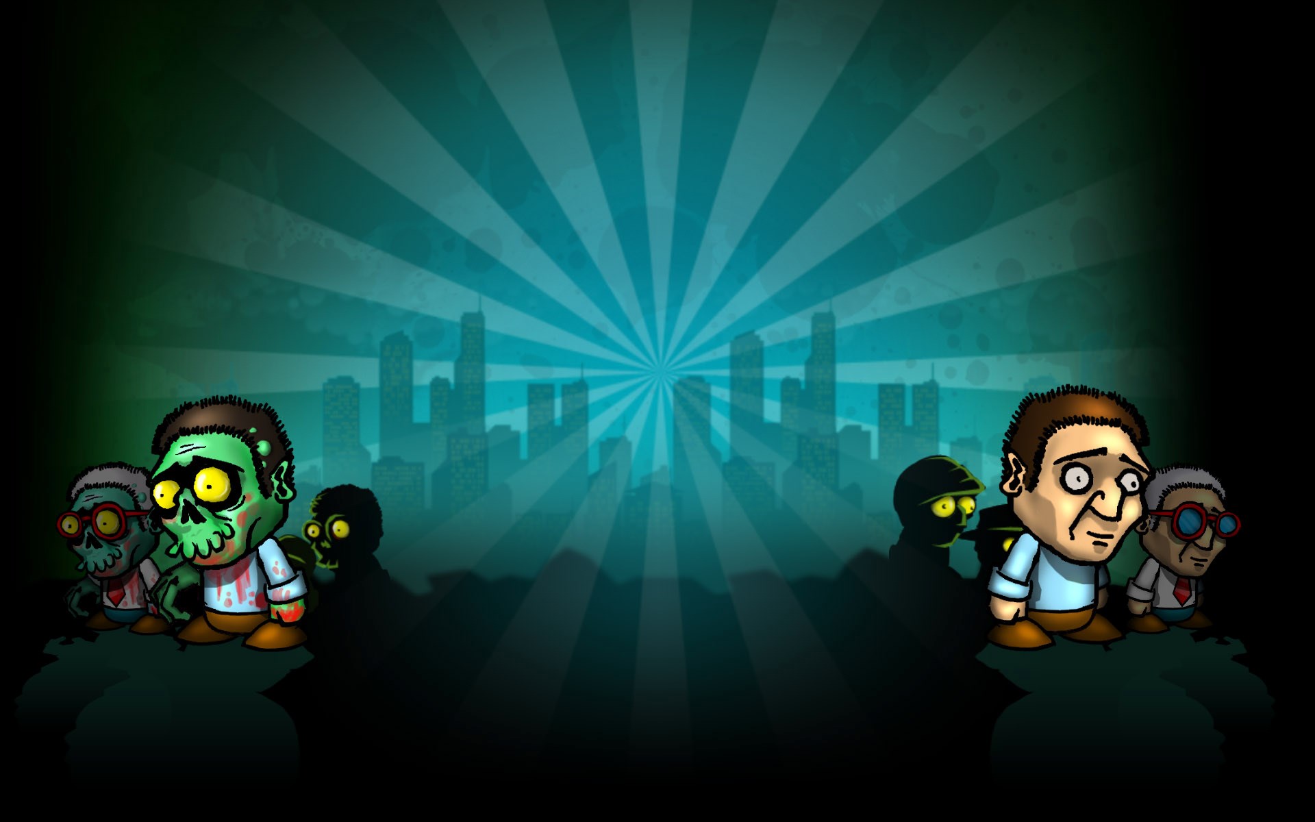 Zombies and humans in a city skyline HD Wallpaper