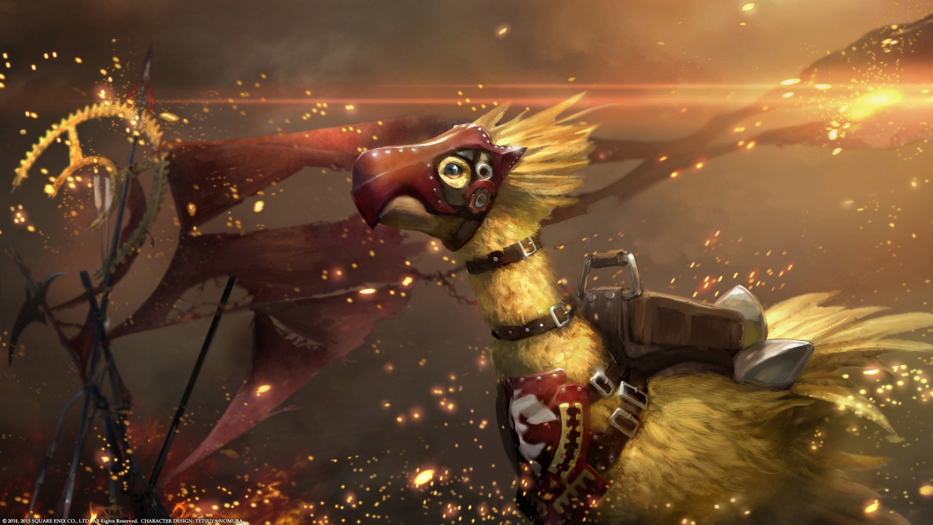 Chocobo from Final Fantasy with armor and saddle HD Wallpaper