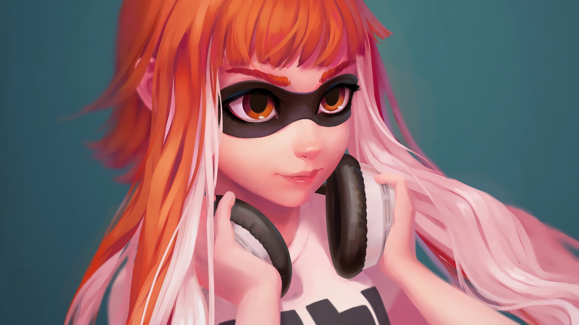 Inkling girl from Splatoon holding headphones HD Wallpaper