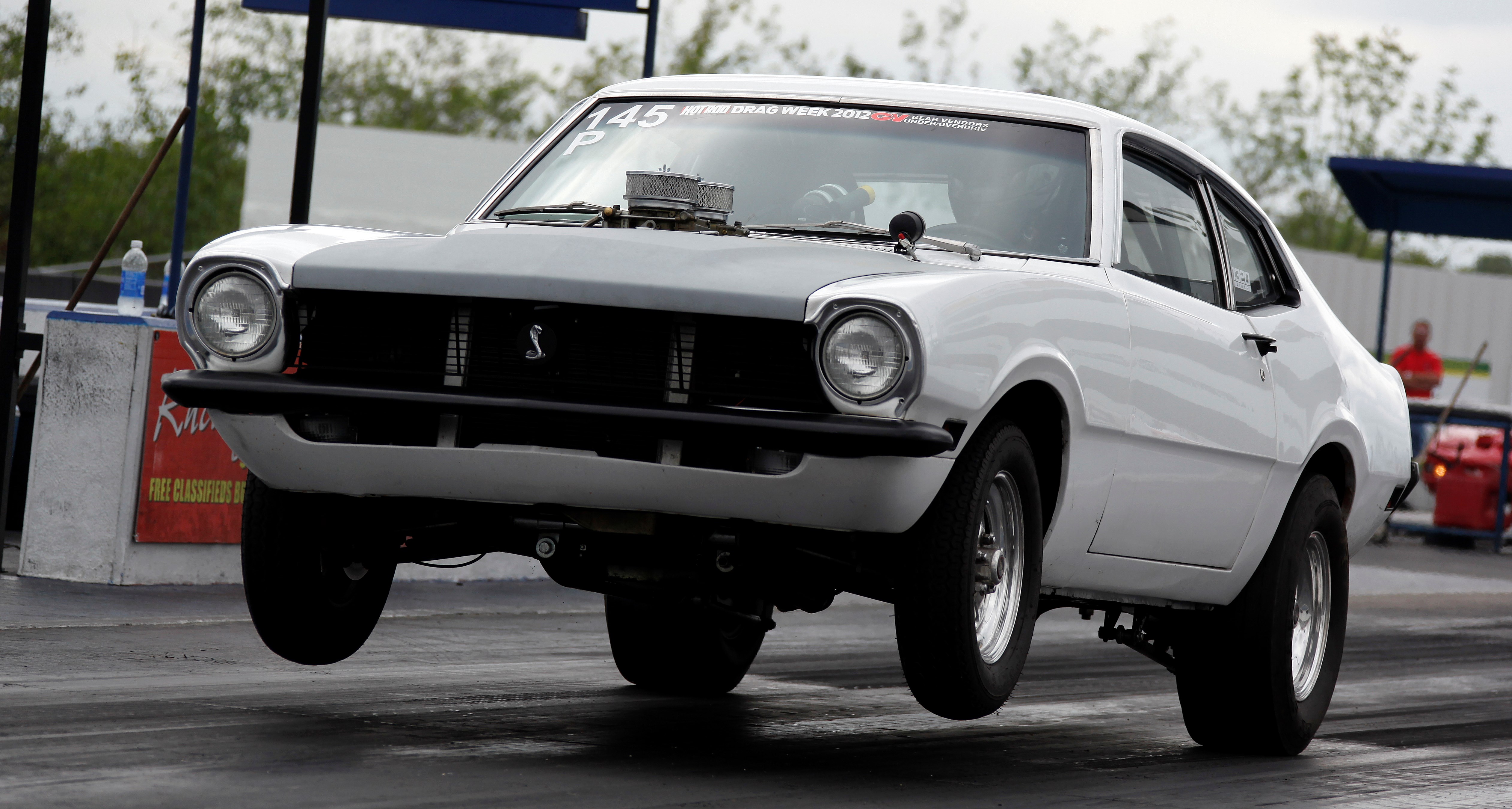 White Ford Maverick drag racing HD Wallpaper