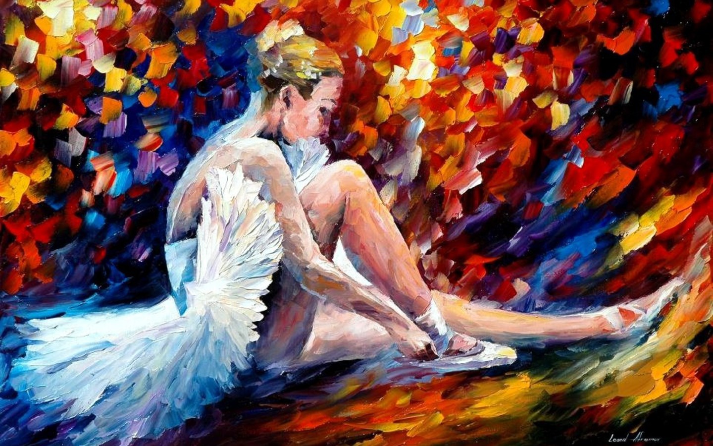 Ballerina in white tutu sitting and tying shoes HD Wallpaper