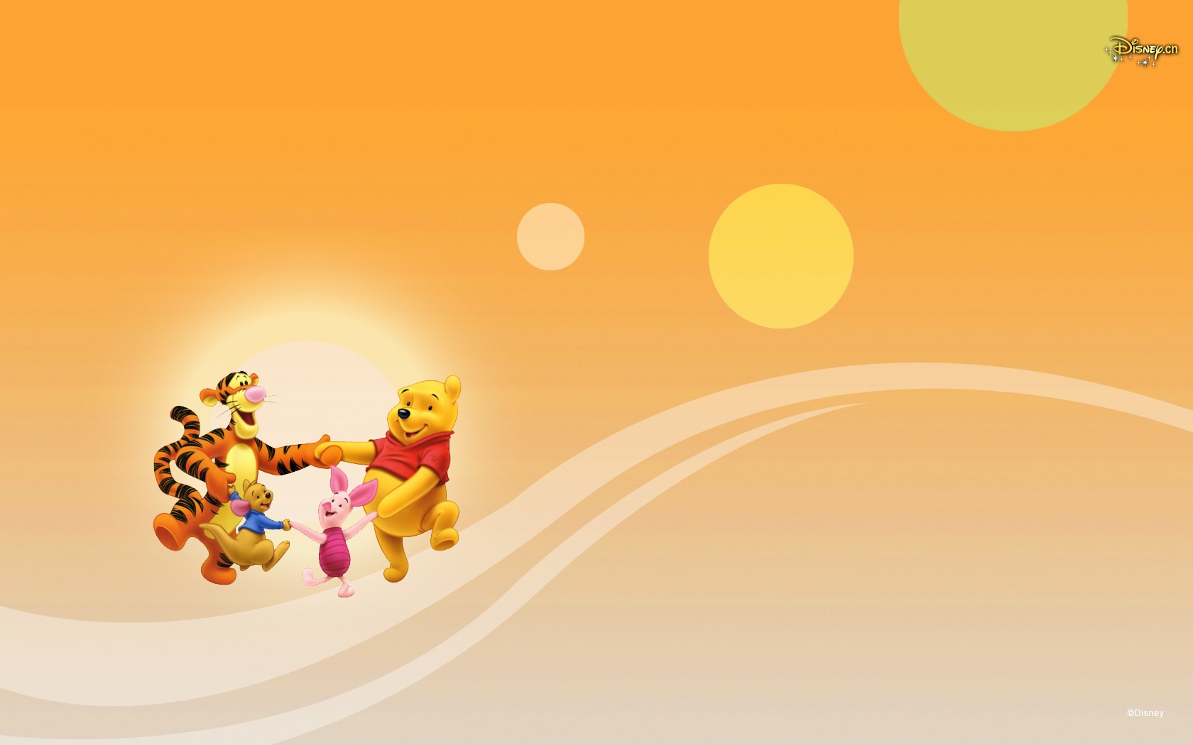 Winnie the Pooh and Friends Dancing Together HD Wallpaper