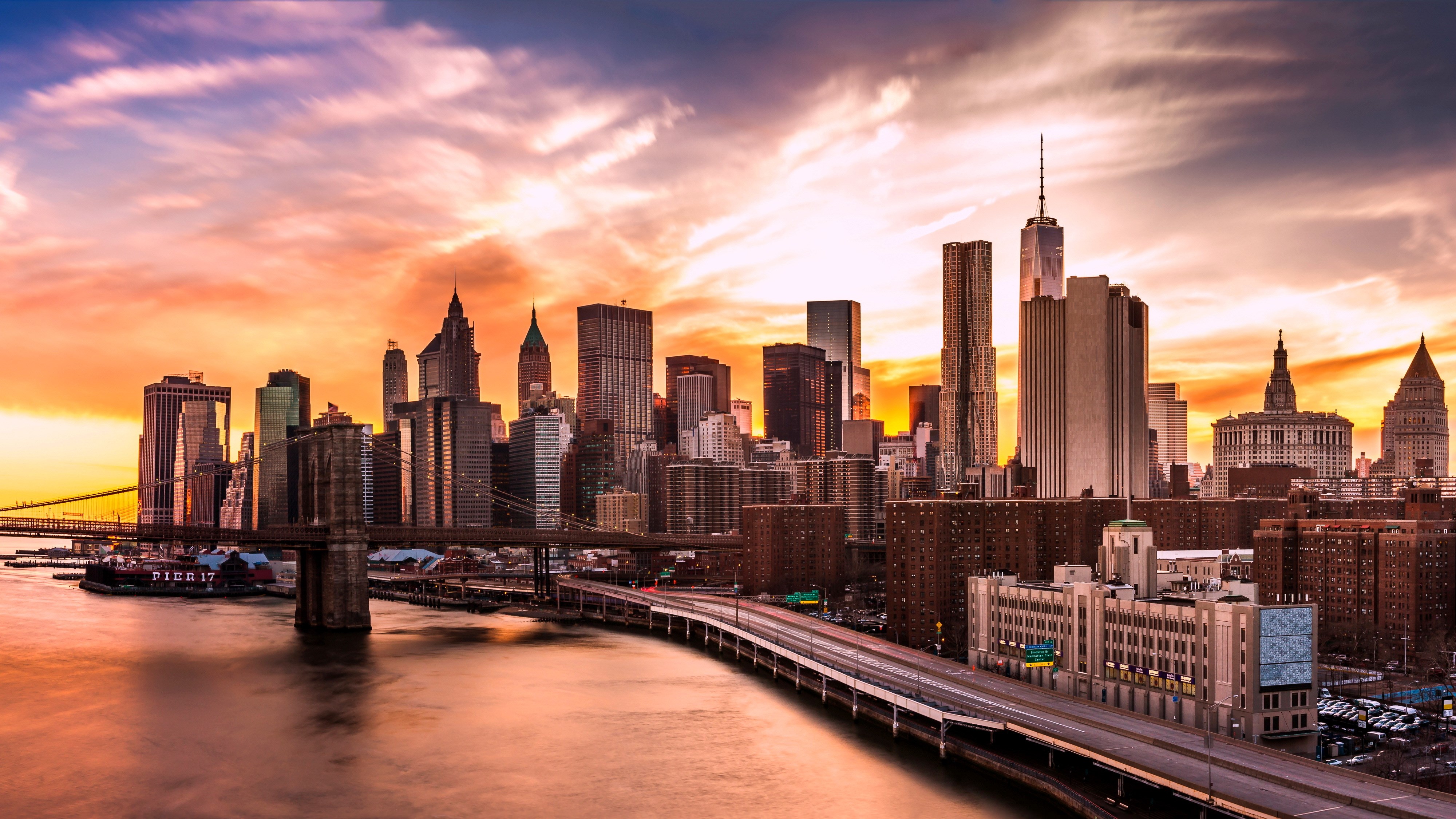 New York City Skyline at Sunset HD Wallpaper